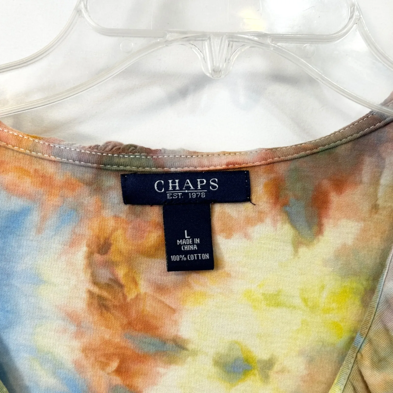 Chaps Large Top Handmade Tie Dye Ruffle V Neck Long‎ Sleeve Boho Festival 1747 - Image 12