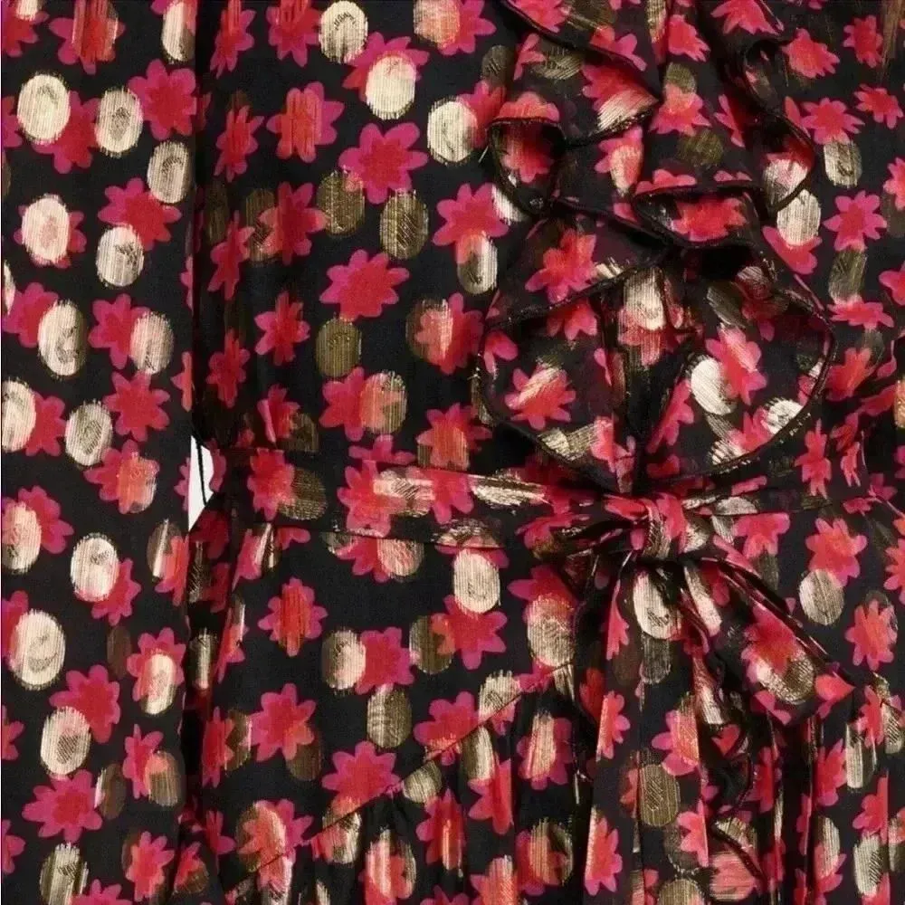 SALONI Scarlet Daisy Tilly Red Gold Black Shimmer Ruffle Mini C Dress Size 0 - Image 11