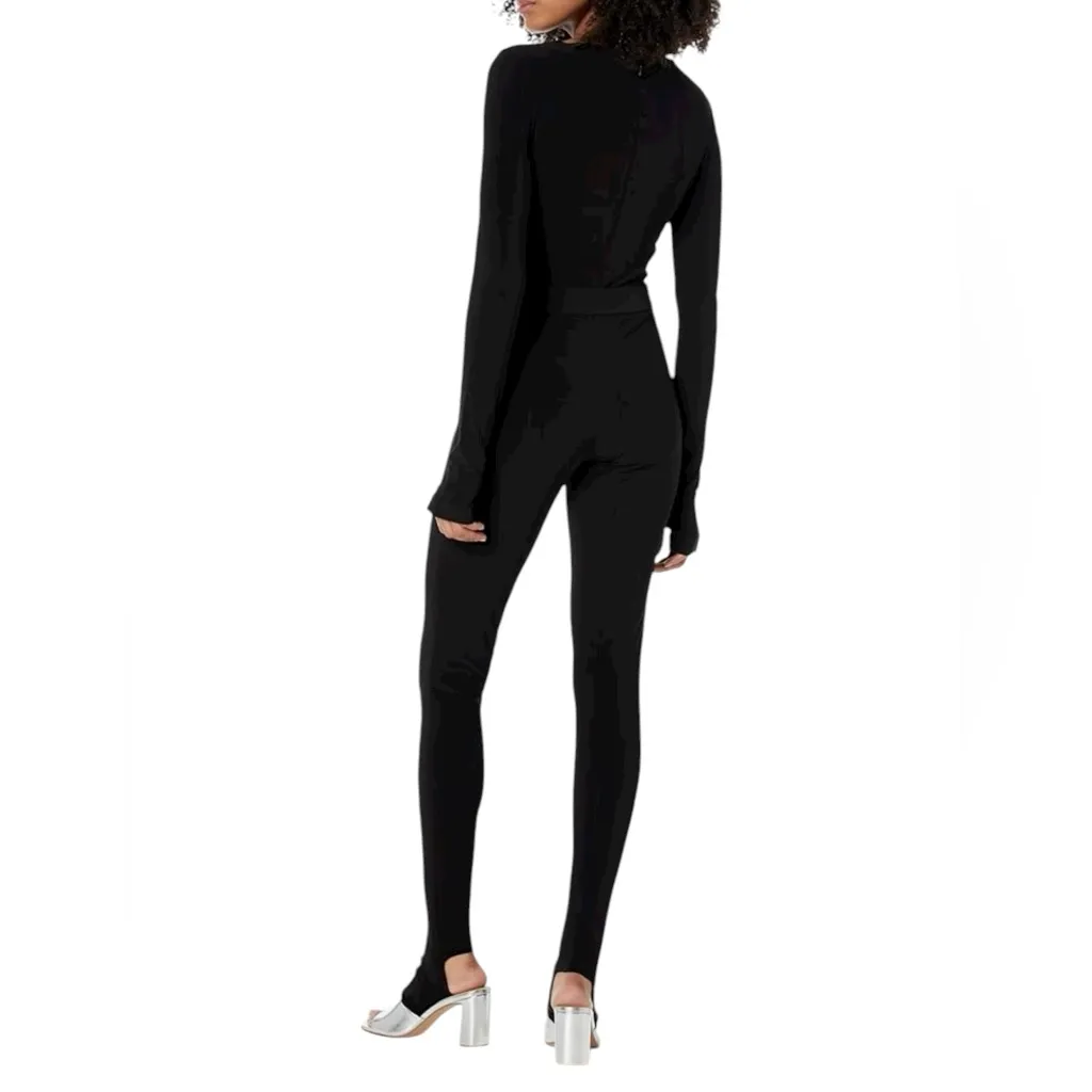 Norma Kamali - Long Sleeve Deep V-Neck Catsuit w/ Footie Slits Sz L - Image 2