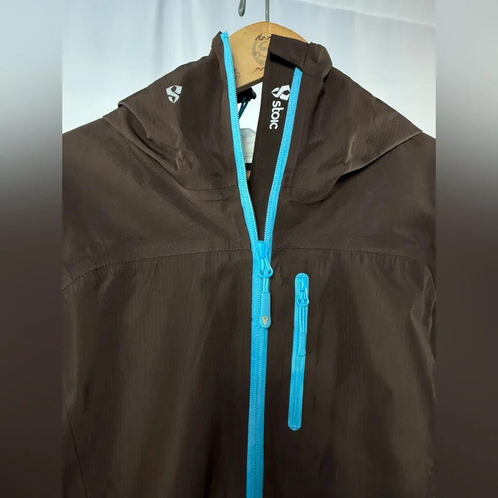Stoic Nikwax Hooded Full Zip Jacket in Brown Blue Size Small - Image 4