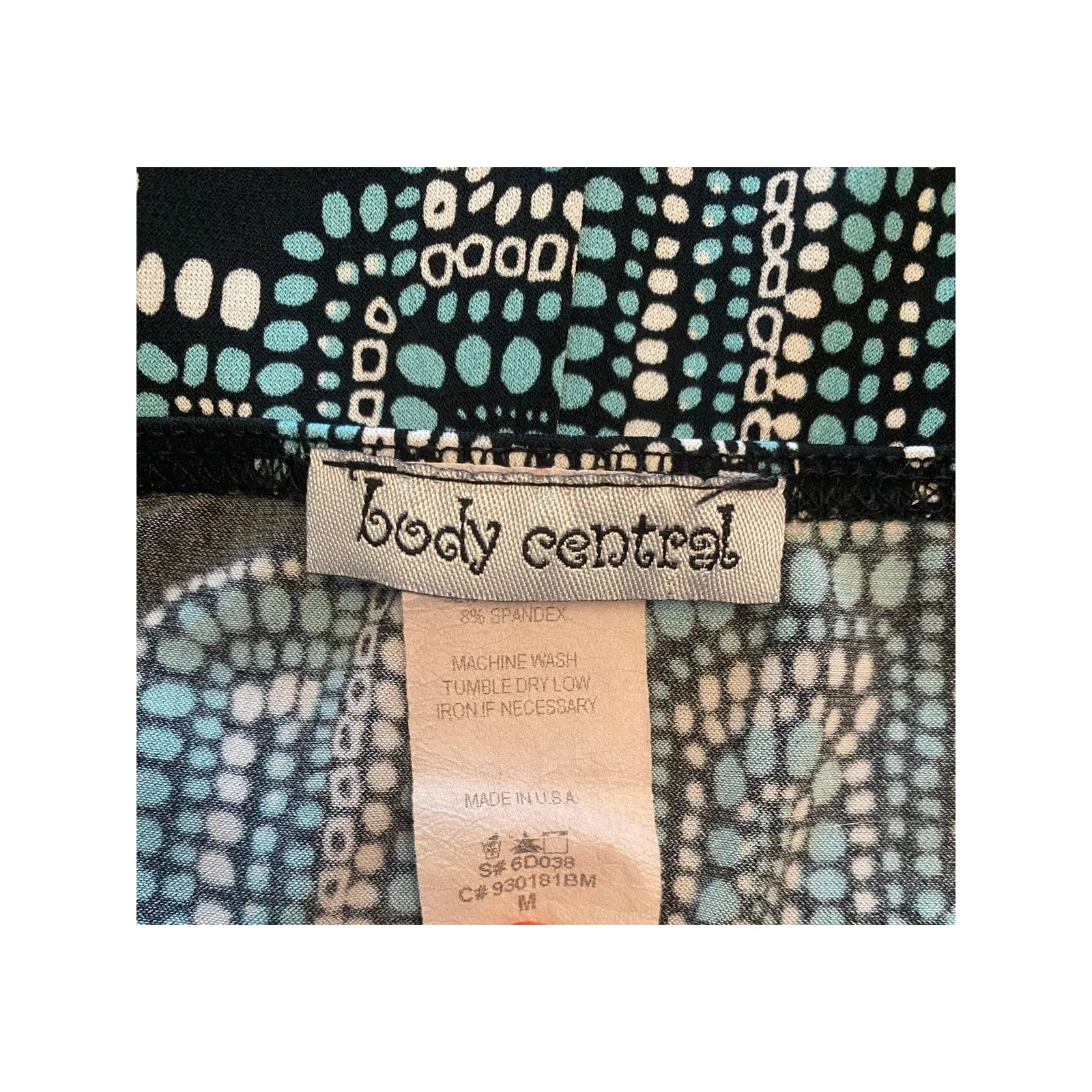 Vintage Rachel Green Y2K Teal Black Abstract Empire Waist Dress Stretchy USA Med - Image 4