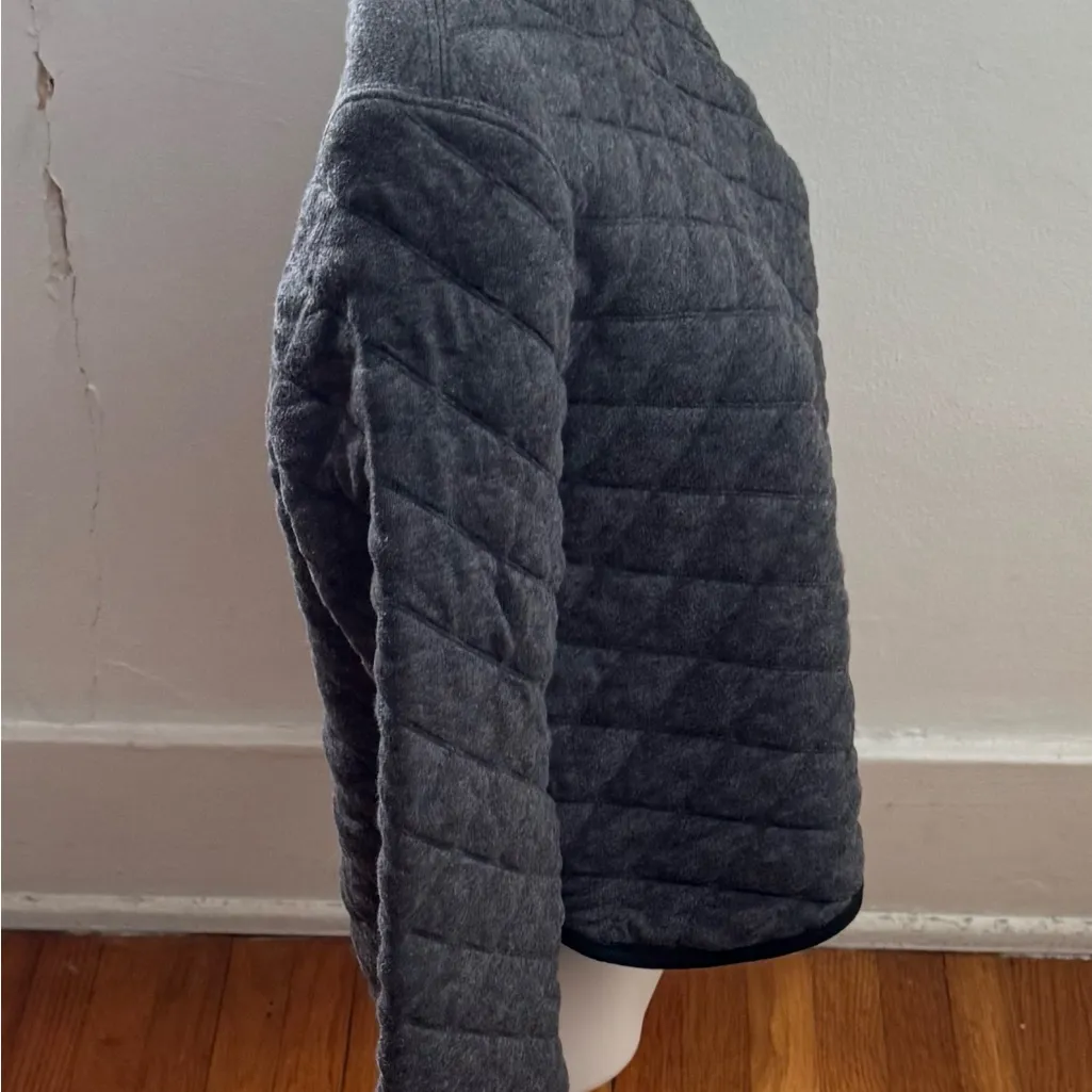 Madewell gray quilted zip shoulder cotton sweater, size XS boho cropped winter - Image 7