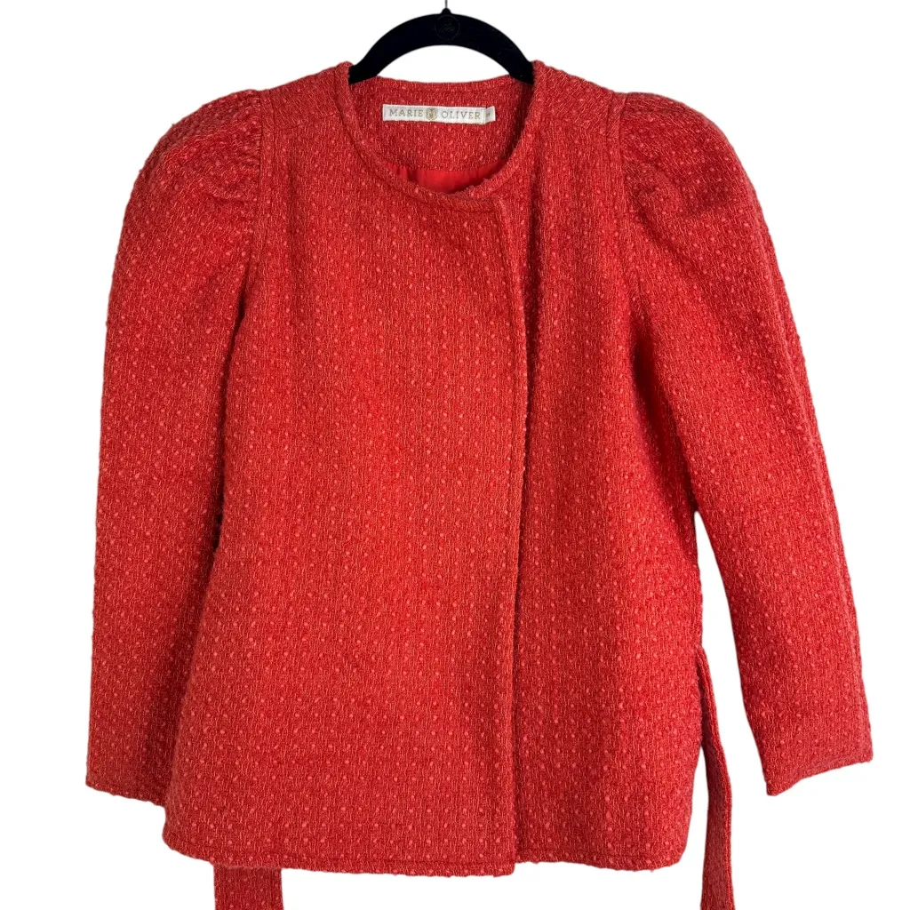 Marie Oliver Jonna Wool Coat Orange Red Tweed Tie Jacket Cropped XS X-Small - Image 4