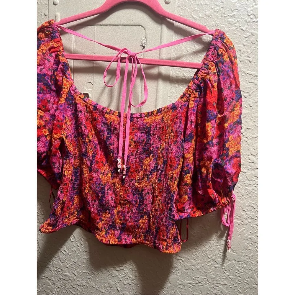 Free People Multicolored Floral Back On Top Shirt Woman’s Size Large NEW MSRP $9 - Image 12