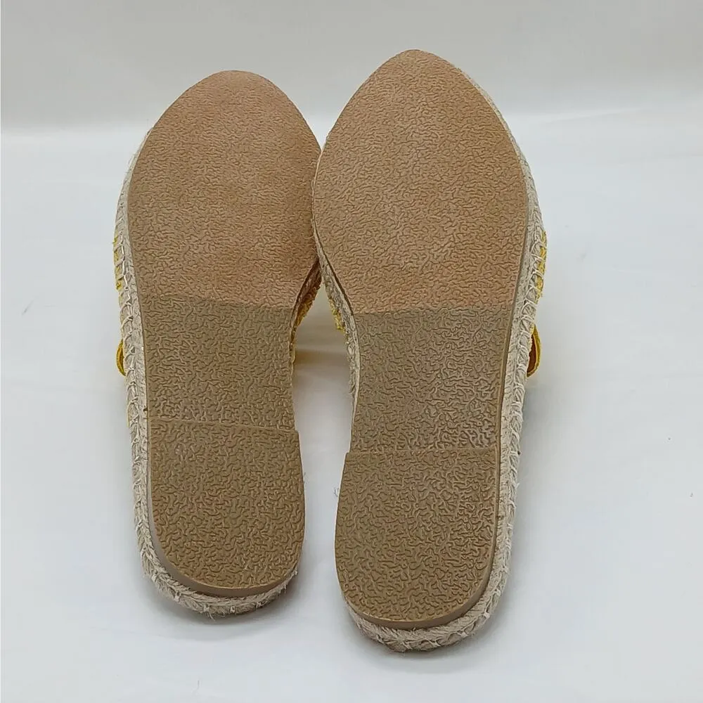 Shoedazzle Daphney Linen Blend Sandals Slides Mules Womens 9 Yellow Spring Shoes - Image 10