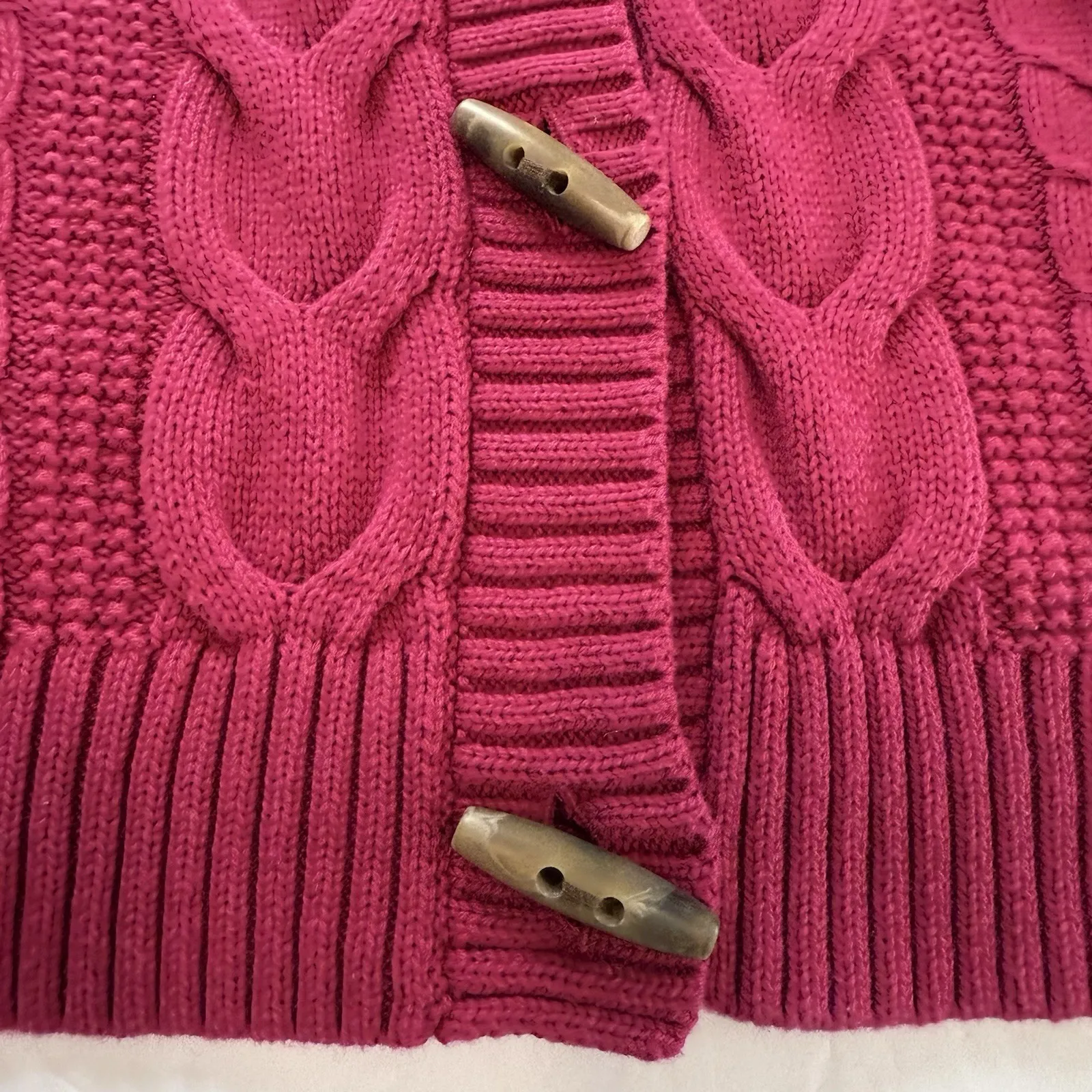 LL Bean Pink Cable Toggle Button Up Cotton Cardigan Sweater Pockets XL PETITE Size undefined - Image 5