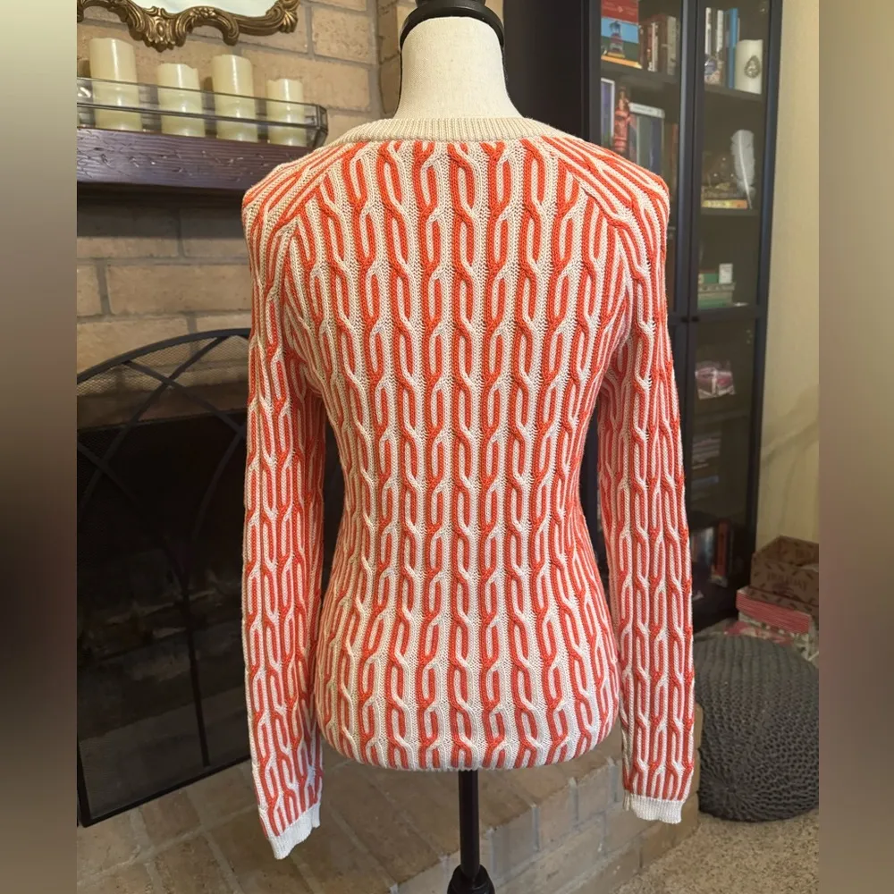 WILLOW & CLAY Orange & Ivory Knit Sweater - Medium - Image 3