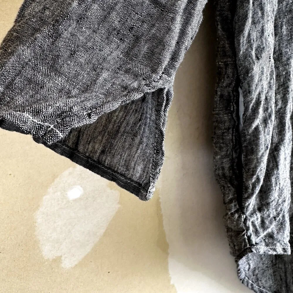 CP Shades Linen Top Deep V Neck Relaxed Fit 3/4 Sleeve Side Pockets Slit Blue M - Image 3