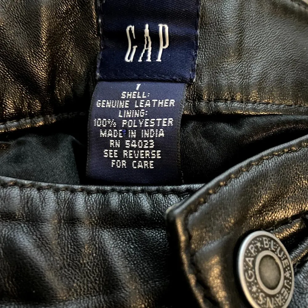 Vintage Gap Leather Pants Y2K Bootcut Mid Rise Button Closure Black Large 26" - Image 3