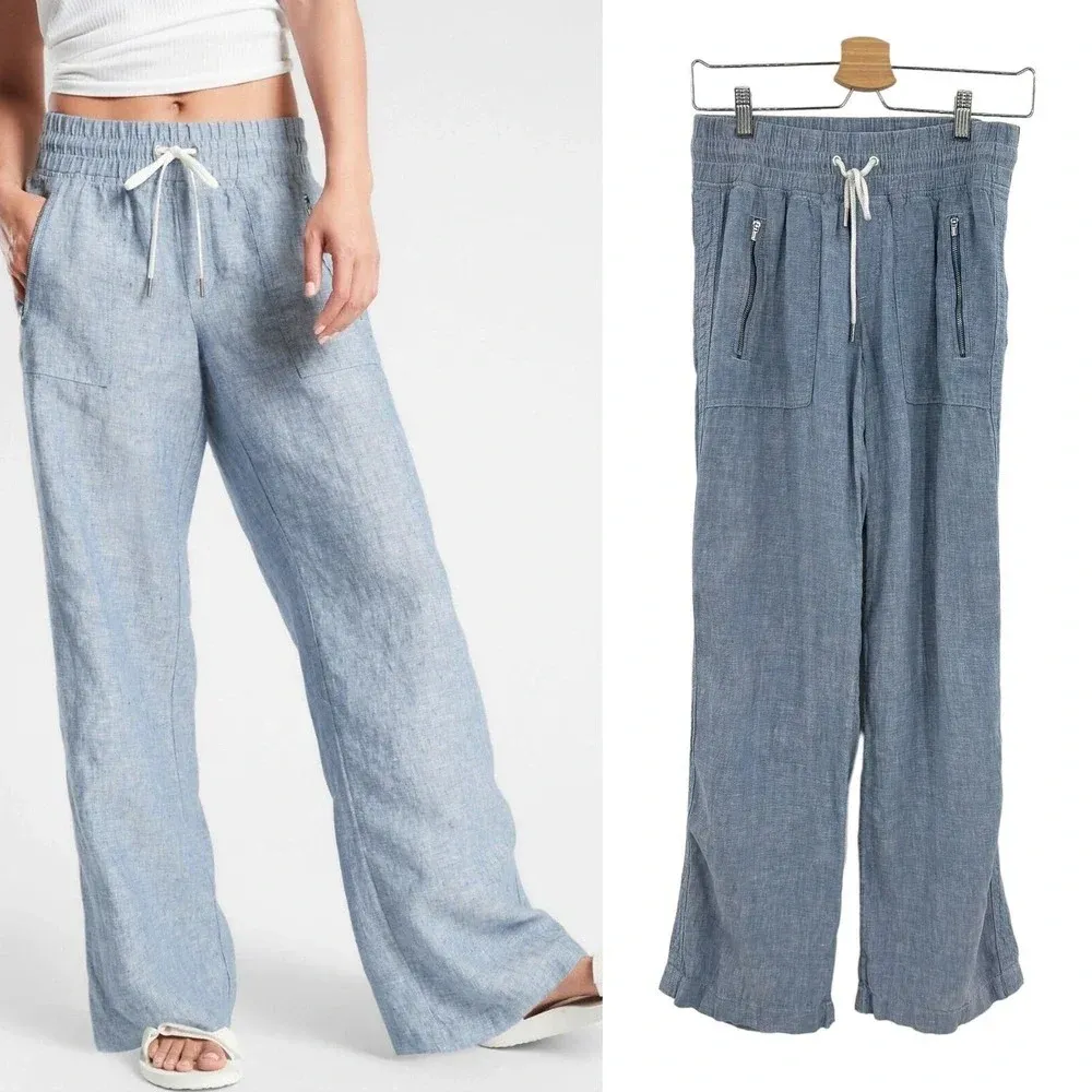 Athleta Cabo Linen‎ Wide Leg Pant Chambray Blue Size 0 - Image 2
