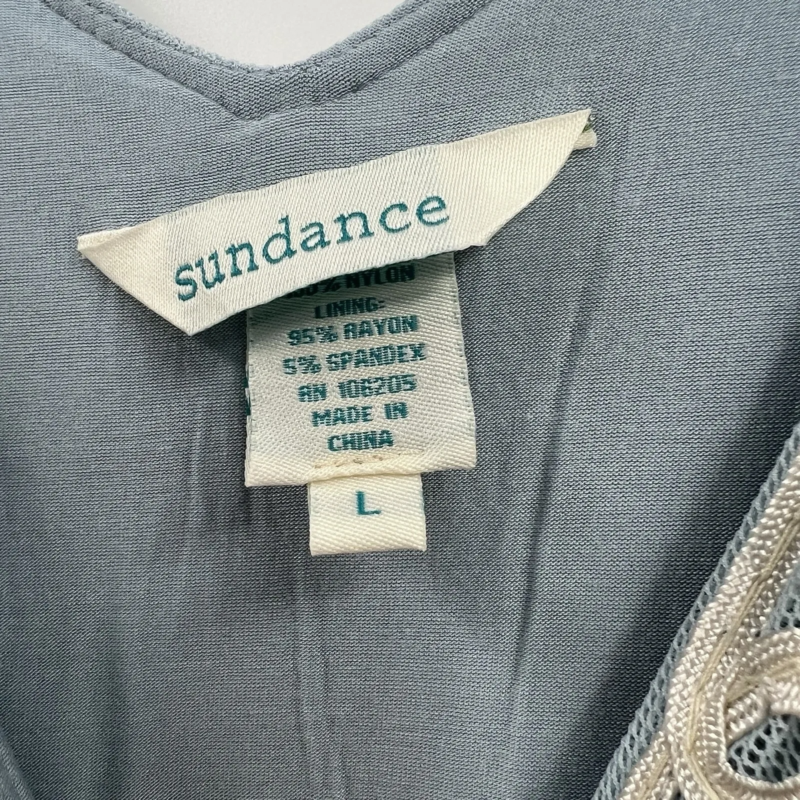 Sundance Cameo Dress Large Floral Appliqué Lace Overlay Winter Sky Blue Feminine - Image 8