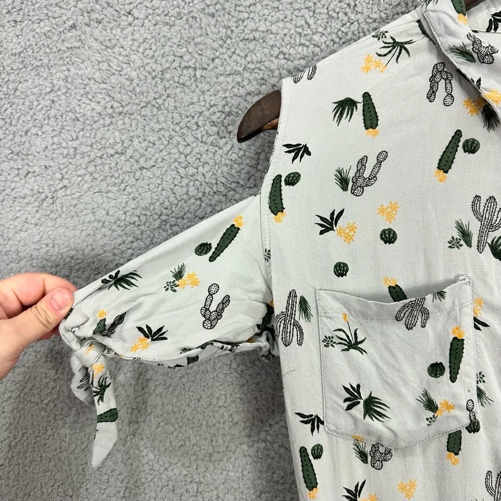 Angie Gray Button Up Cactus Print Shirt Dress Womens Large Boho Festival Novelty - Image 5