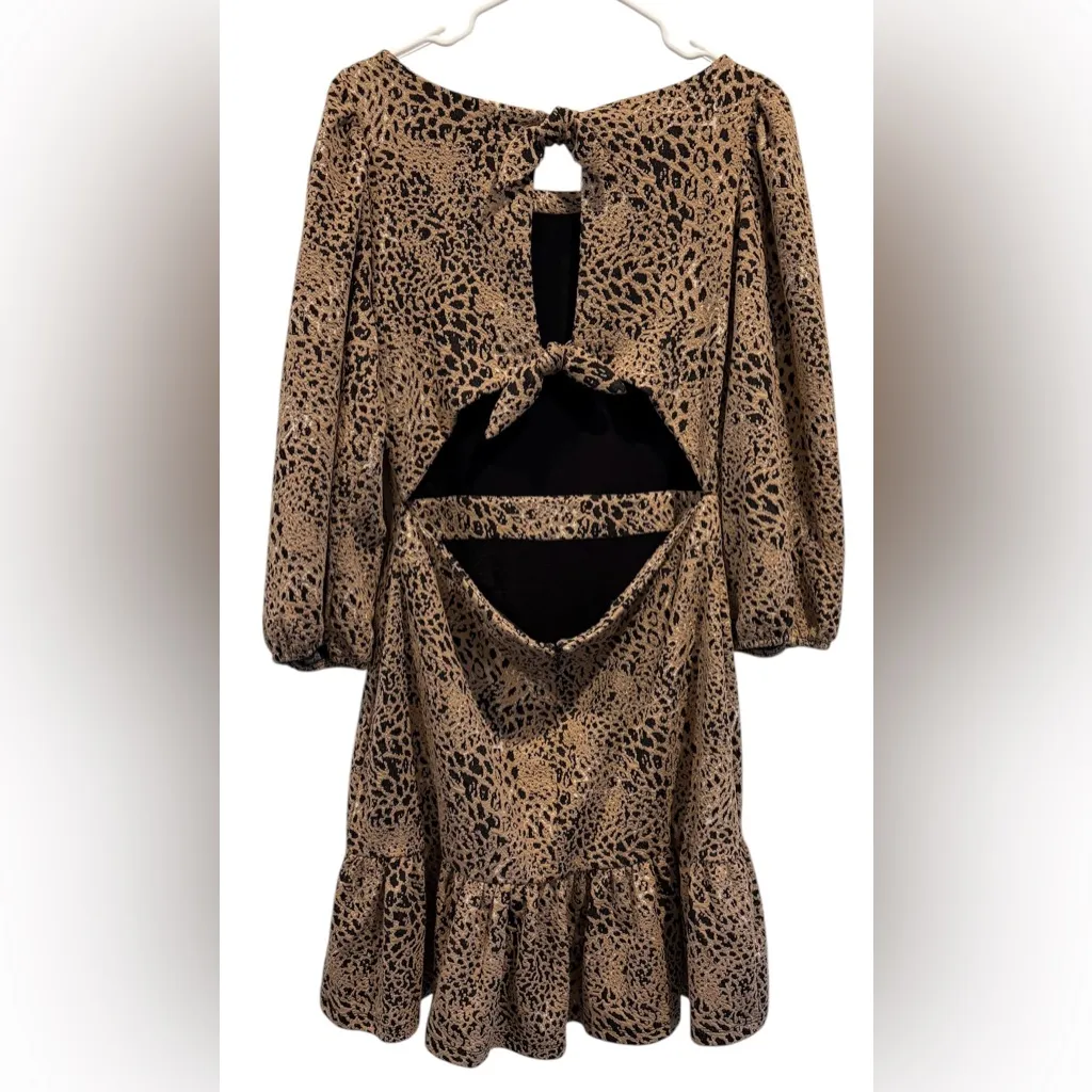 Anthropologie Maeve Animal Print Knit Cut Out Mini Dress - Image 5