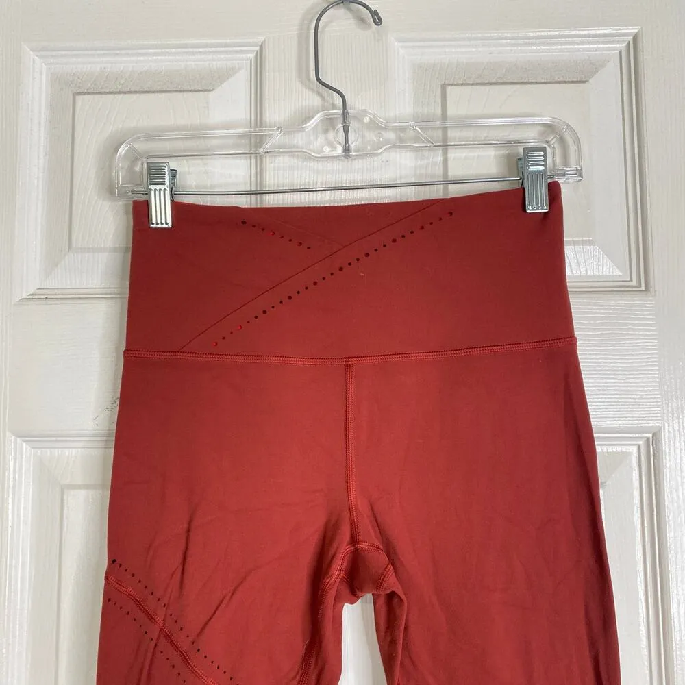 ATHLETA It's A Wrap 7/8 Tight Small Leggings Warm Orange Perforated Powervita - Image 5