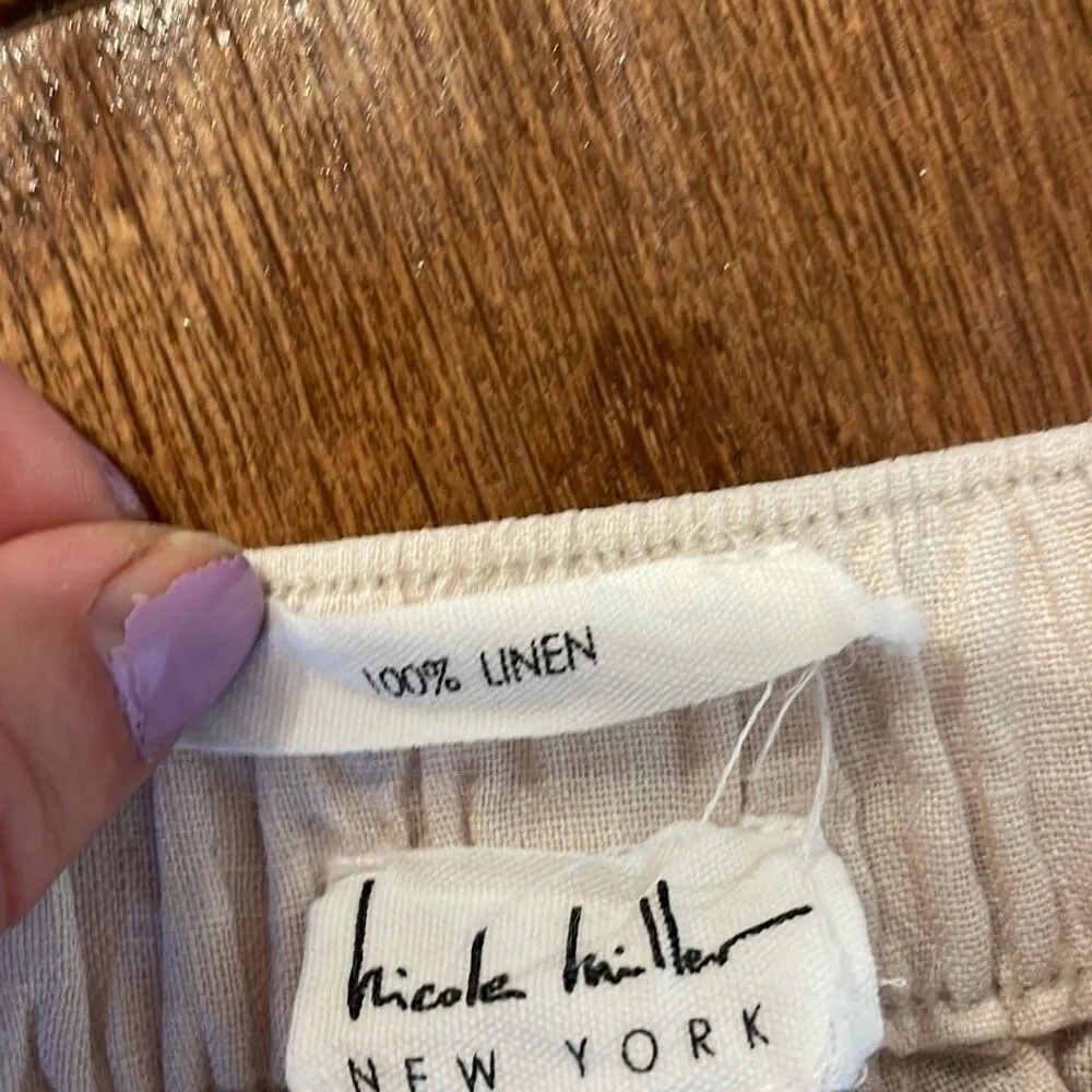 Nicole Miller  100% linen taupe pant size large - Image 7