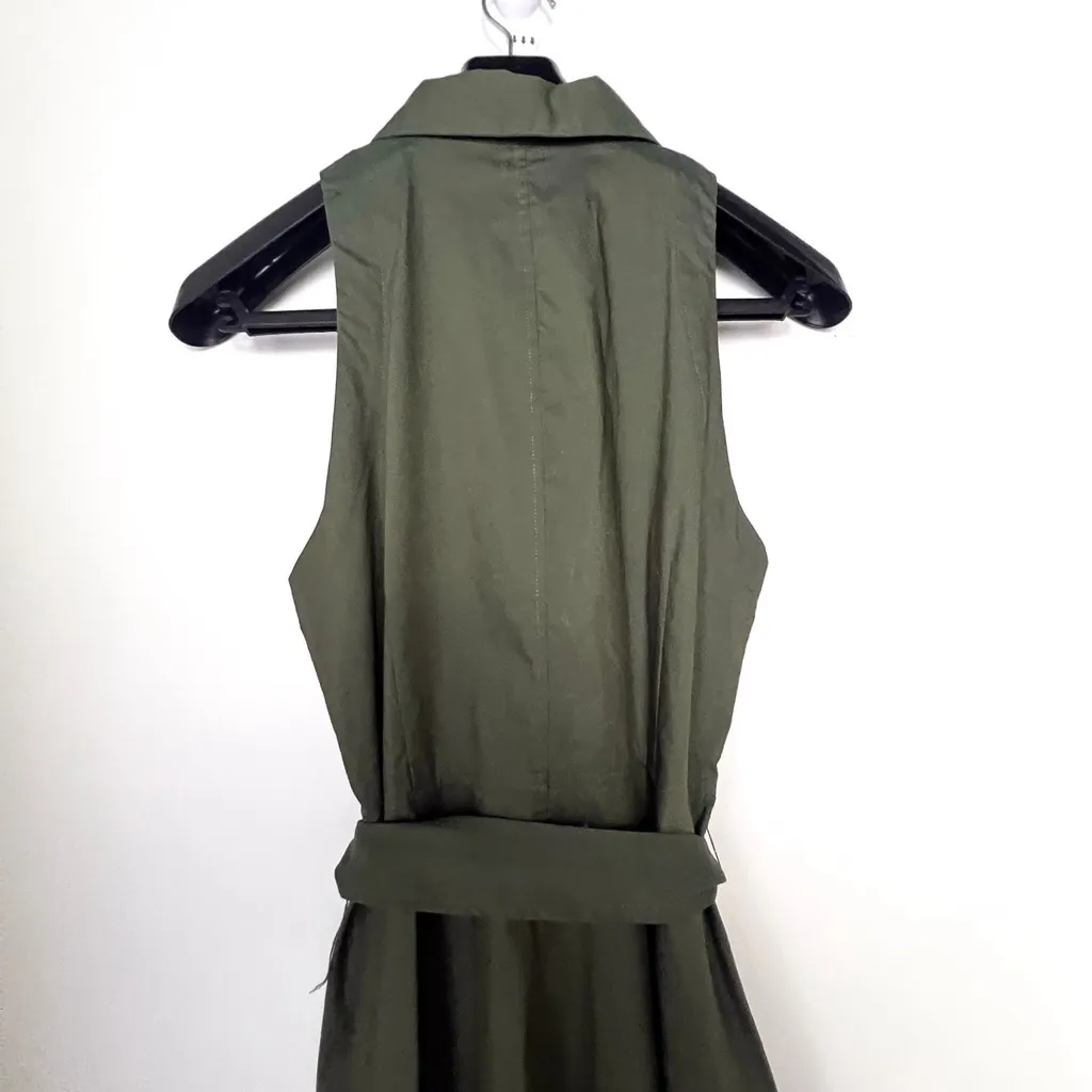 Banana Republic Army Green Olive Button Down Cotton Hi Low Pocket Shirt Dress - Image 10
