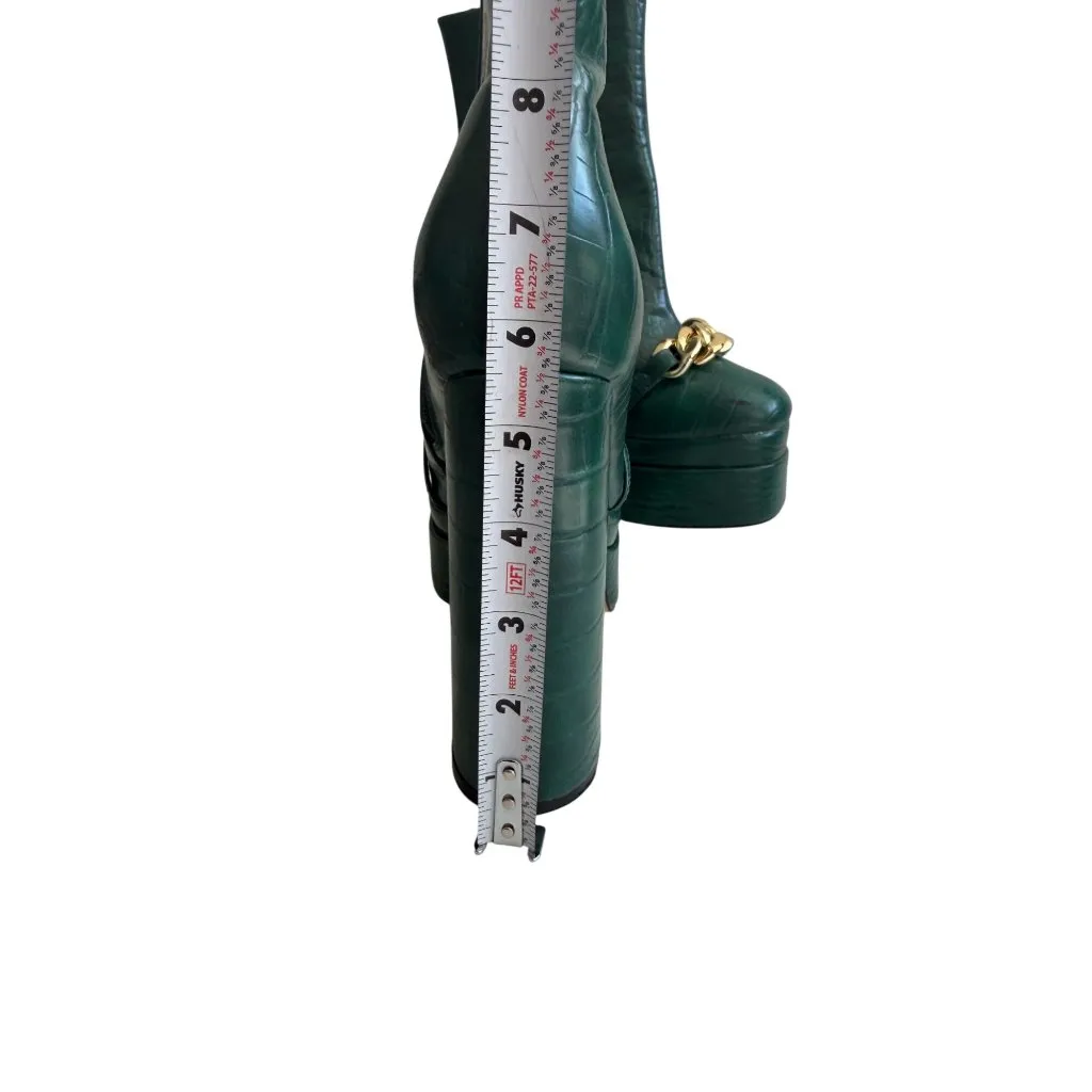 EGO Green Croc Embossed Gold Chain Detail Platform Boots Size UK 6 / US 8 - Image 4