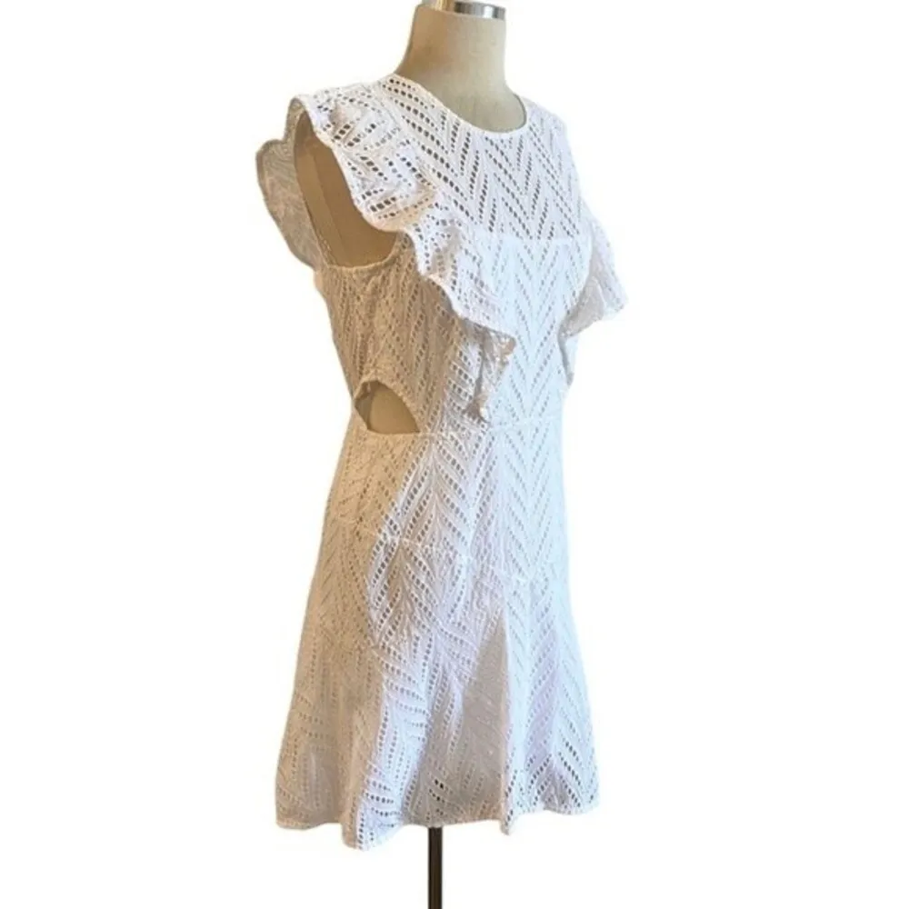Bardot Kira Frill Dress In White Eyelet Lace Size 6 - Image 7
