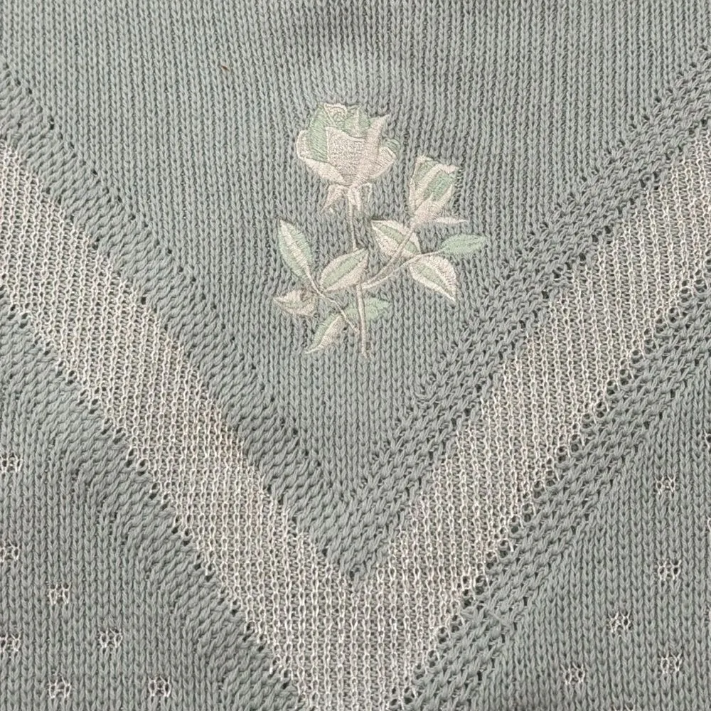 Isle Of Cotton Vintage Embroidered Short Sleeve Sweater size XL Green - Image 8