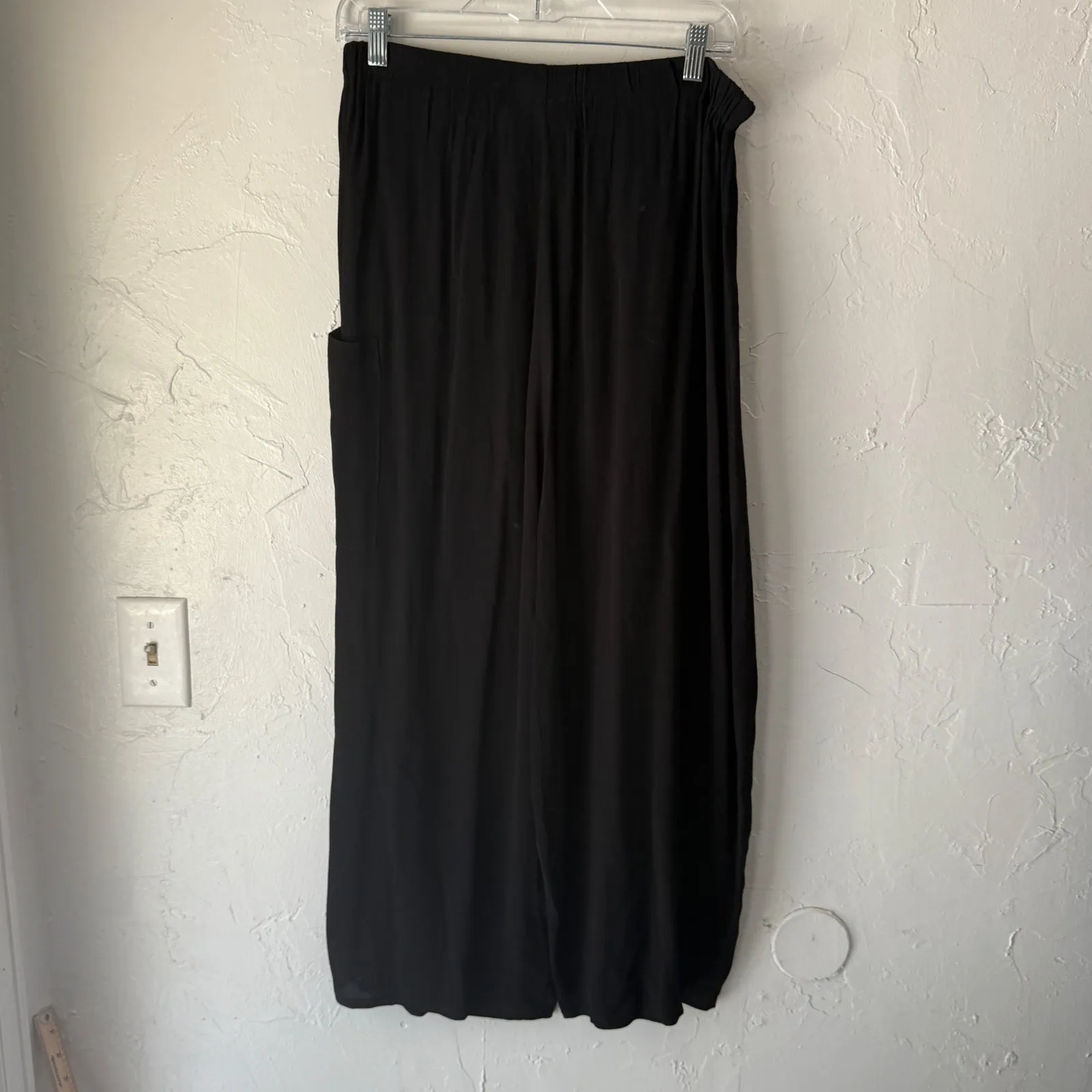 Studio‎ 90 Black Rayon Wide Leg Palazzo Pants Elastic Waist Petite P Boho Lagen - Image 7