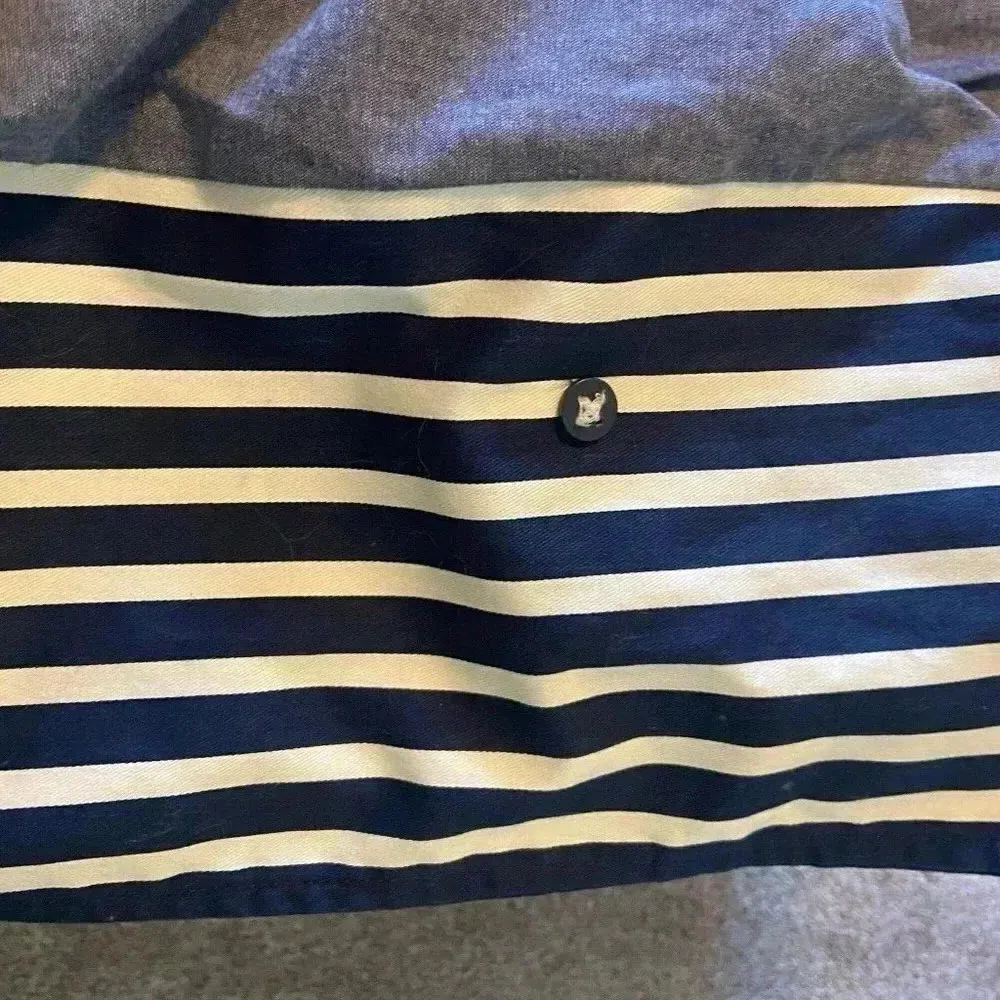 Express Women's‎ S Blue White Striped Pleated Back Trench Coat Size Small Preppy - Image 15