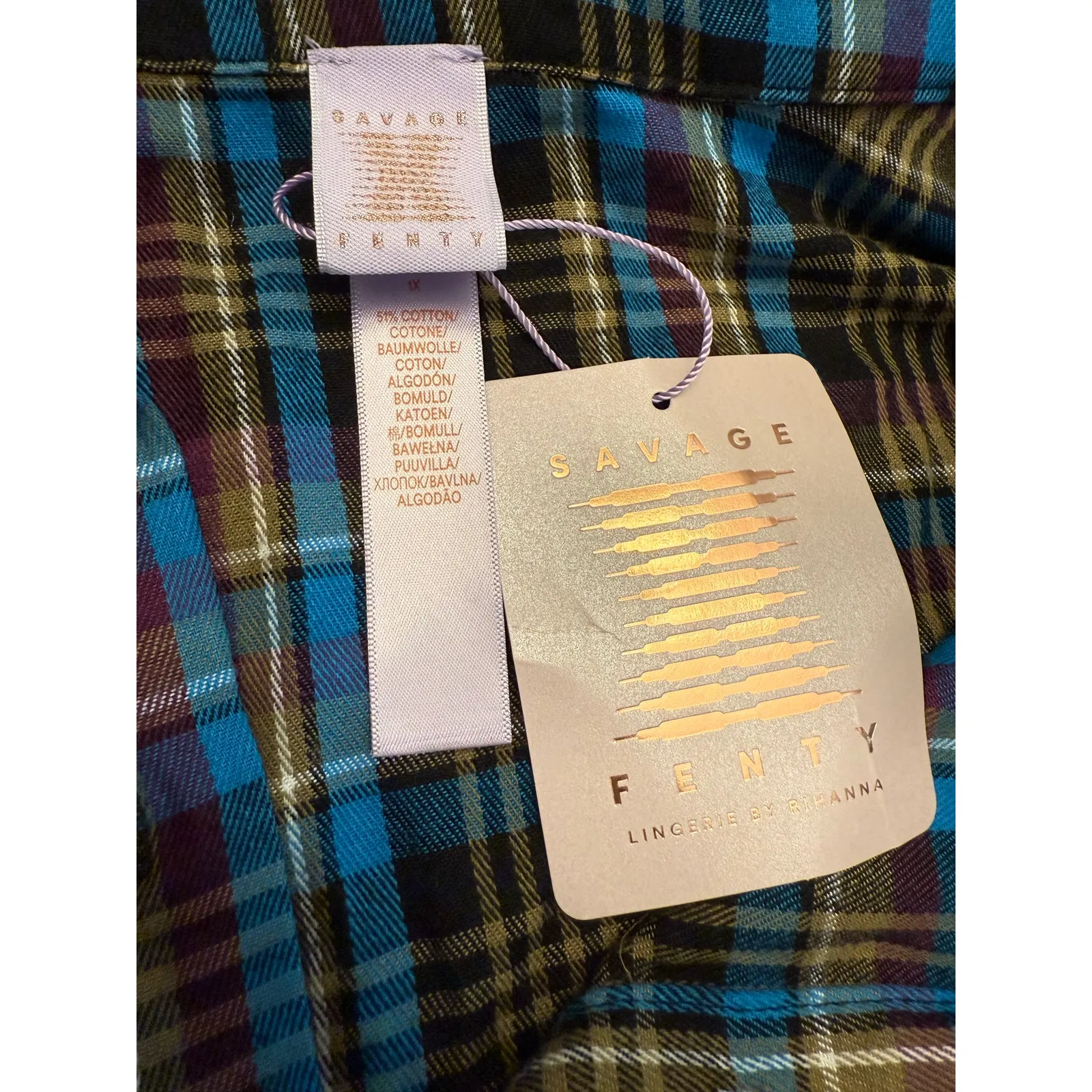 Savage X Fenty Tied Up Tartan Cropped Raw Hem Open Back Pajama Set 1X Plaid NWT - Image 4