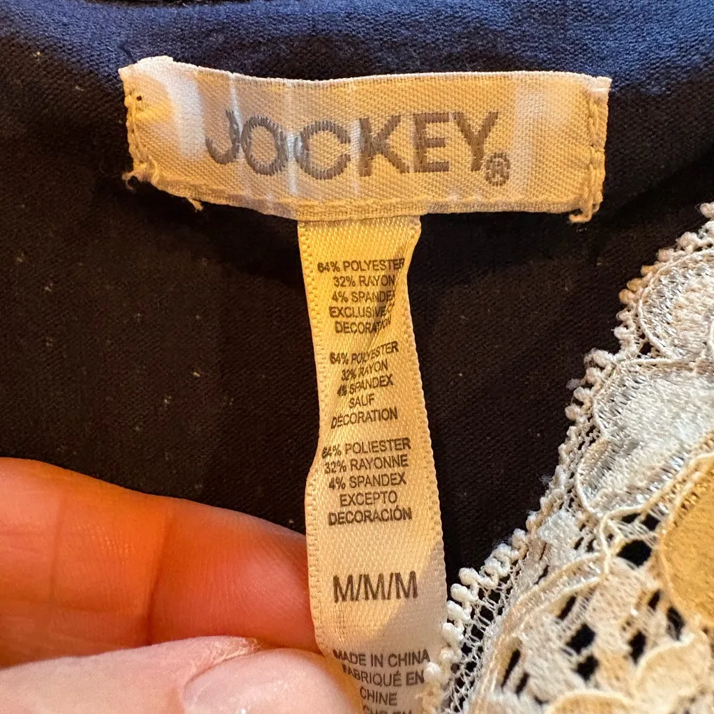 Jockey Navy with white polka dots & lace detail Chemise women’s size M Blue Size M - Image 6