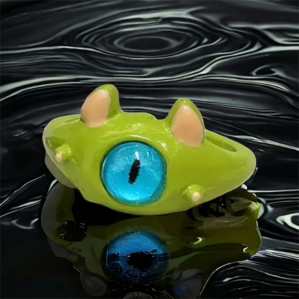 Cute Quirky‎ Green Monster Design Cuff Ring Gothic Punk Style - Image 2
