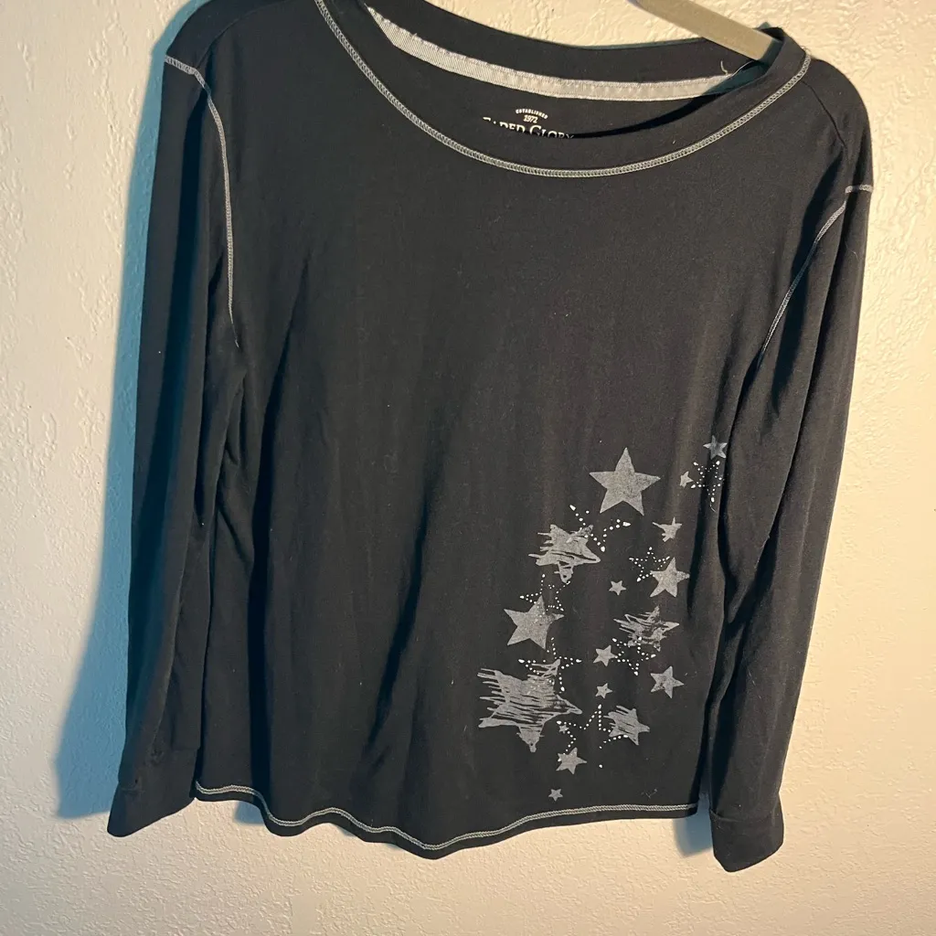 Faded Glory Black Long Sleeve Tee with Star Graphic Design SZ S 4-6 Crew Casual - Image 3