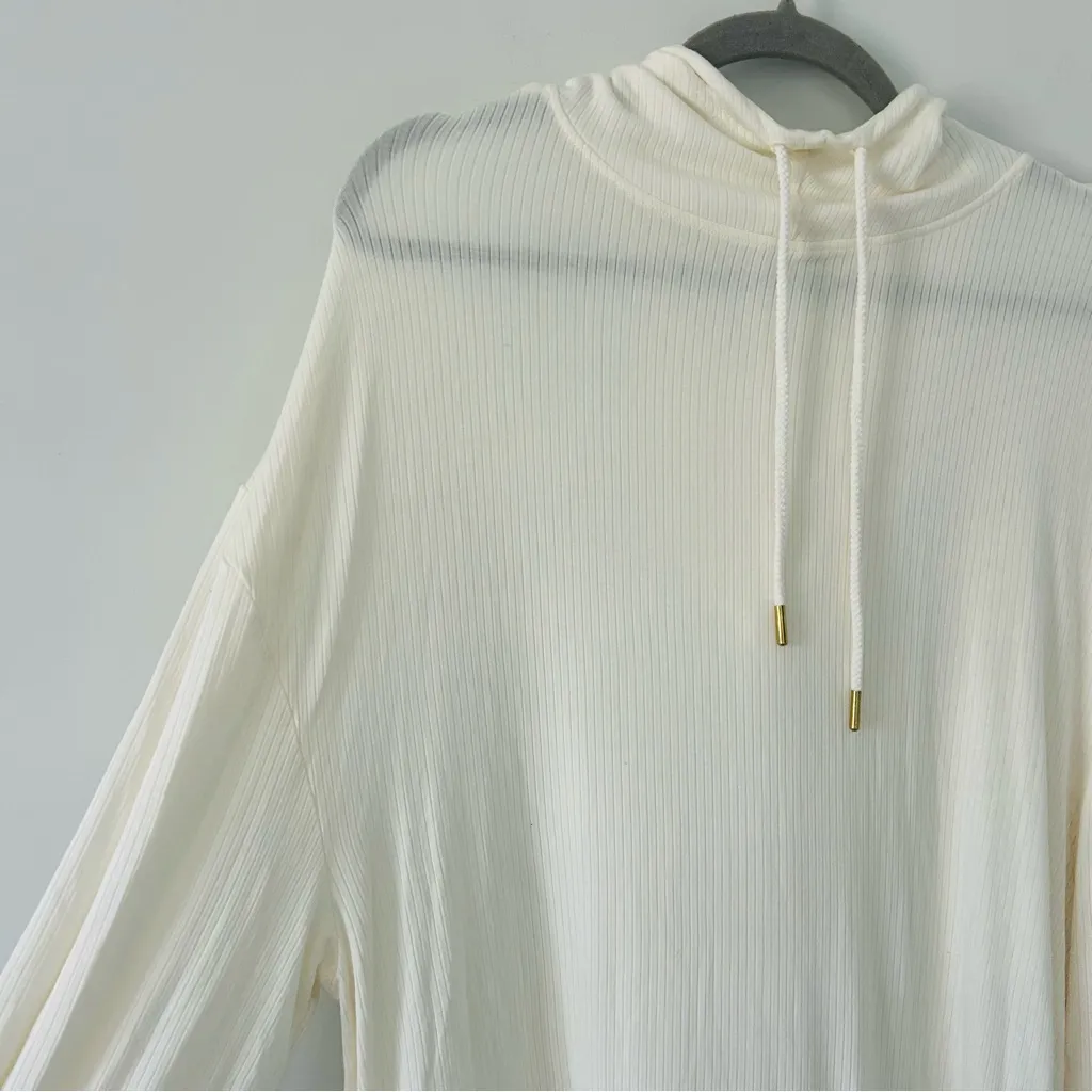 Fabletics Cream Hooded Oversized Ribbed Light Weight Oversized Pullover S - Image 4