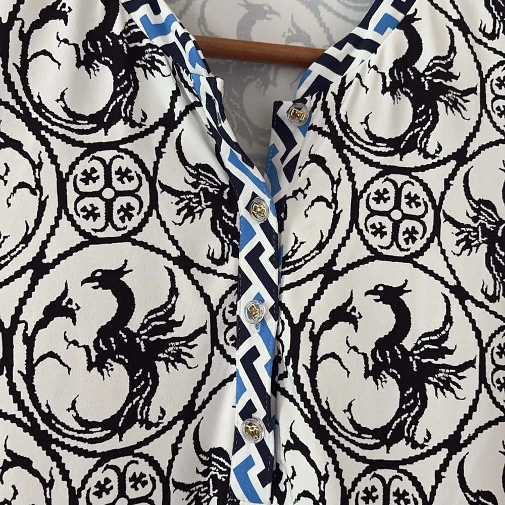 J McLaughlin Tunic Top Catalina Cloth Black White Phoenix Print 3/4 Sleeve Sz M - Image 5