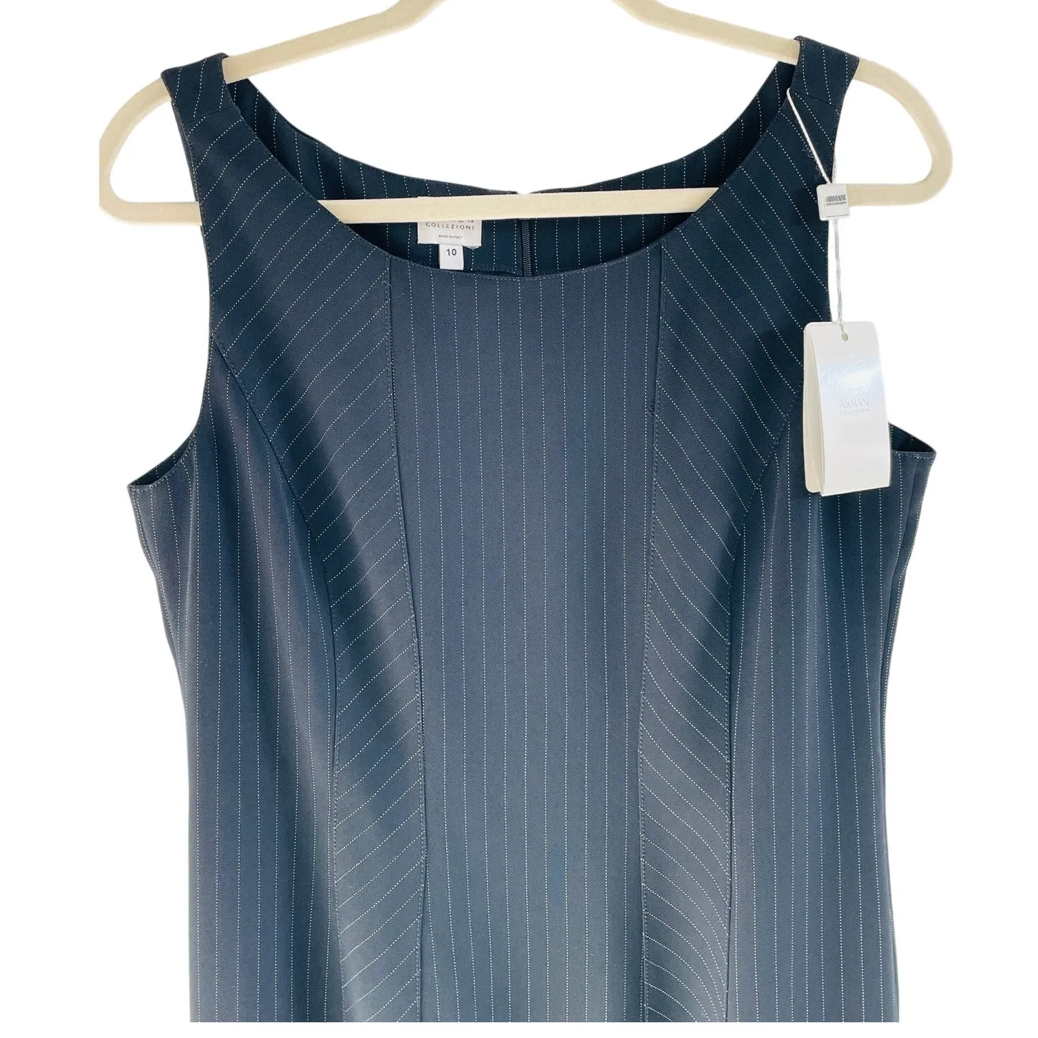 Armani Collezioni Pinstripe Sheath Dress – Size 10 – Made in Italy Black - Image 4