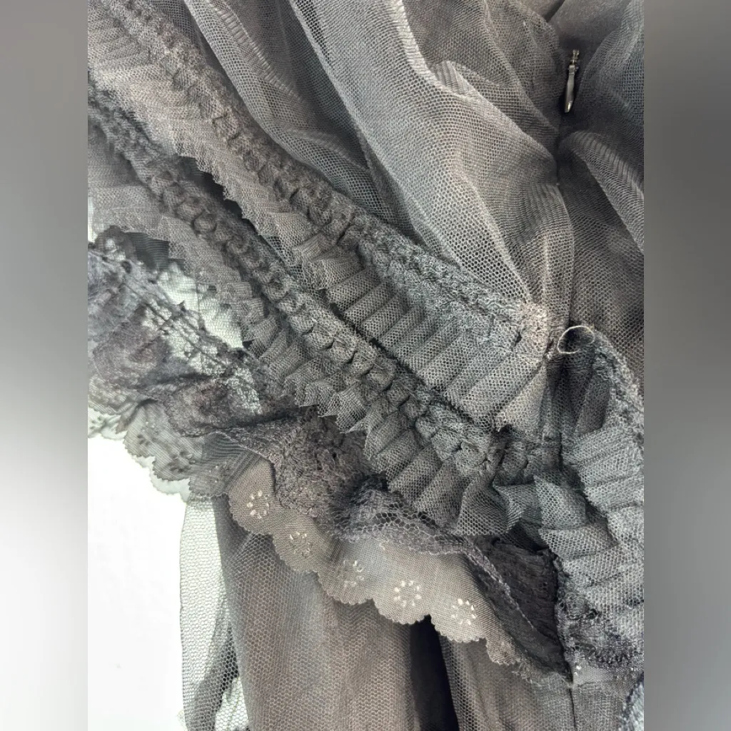 San Joy L Witchy Feminine Tiered Tulle Lace Trim Black Maxi Dress - Image 11