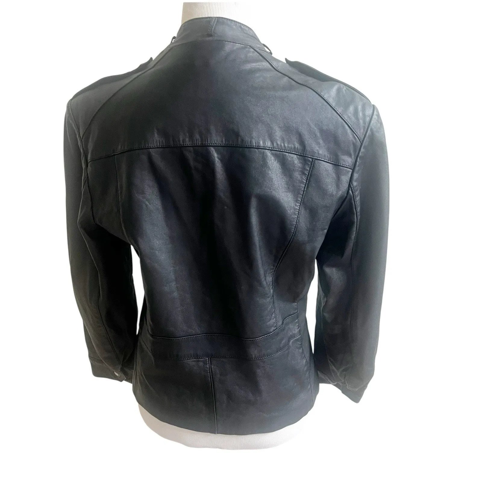 Vintage Wells Of Nottingham Genuine Leather Jacket Super Glazed Napa Moto Style Black Size M - Image 2
