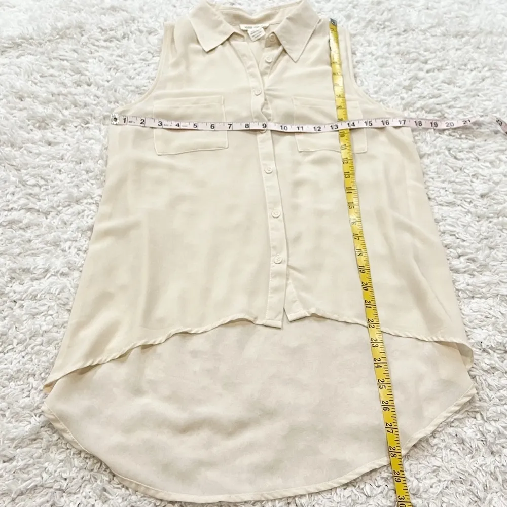 Sans Souci High Low Button Down Collared Tank Top Studded Cream White Small - Image 2