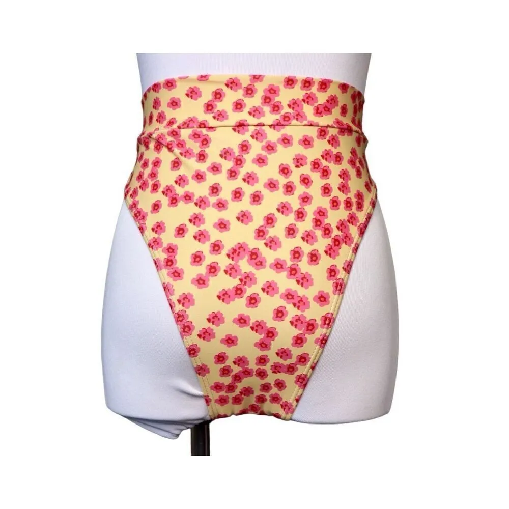 Xhilaration Pink Yellow‎ Floral 2pc Bikini Cheeky Bottom Swimsuit sz MEDIUM - Image 8