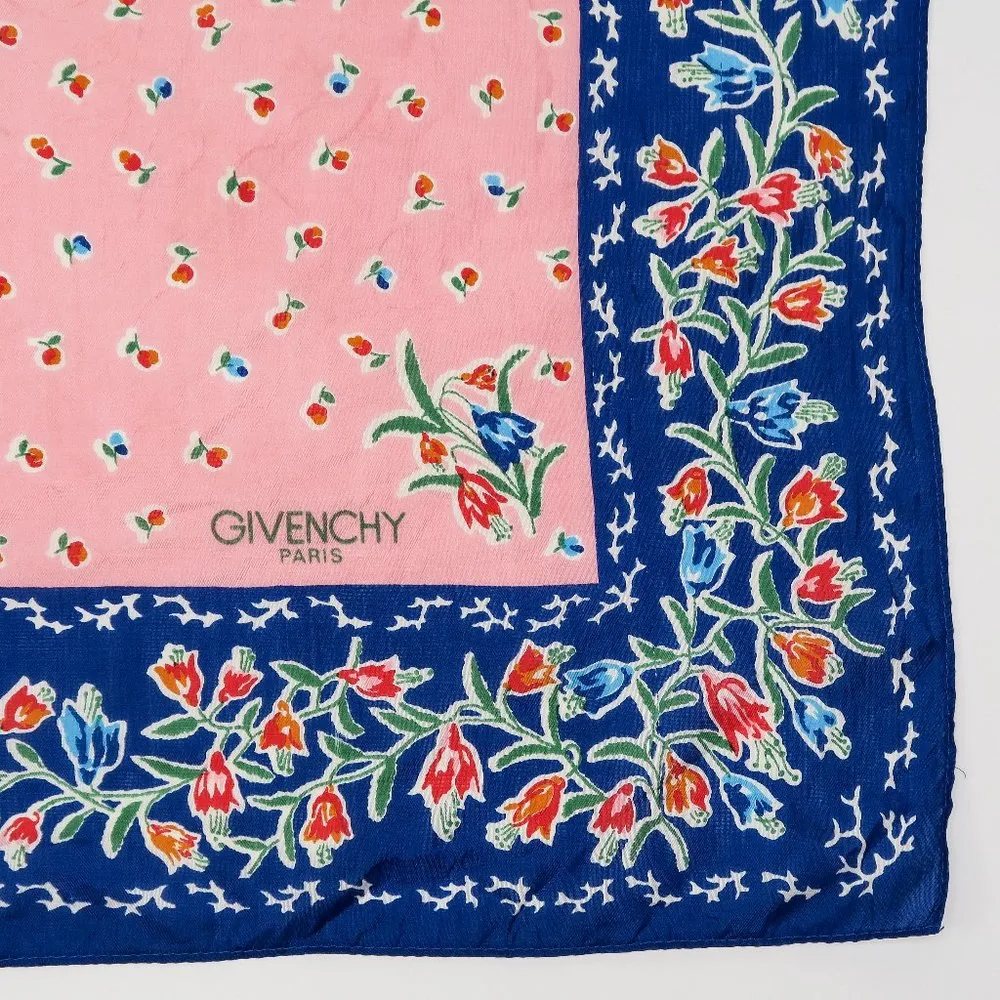 Givenchy Vintage Paris Pink & Blue Floral Scarf Wraps - Image 2