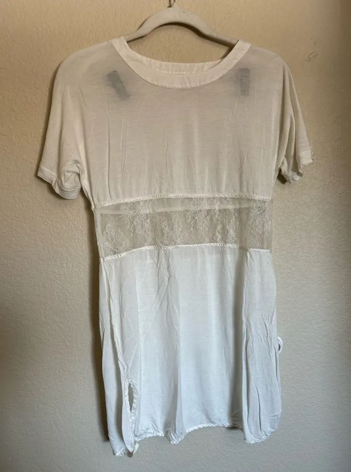 LA PERLA Mini Tee Shirt Dress Lace Chemise Sz Small Off White Silk Blend - Image 1