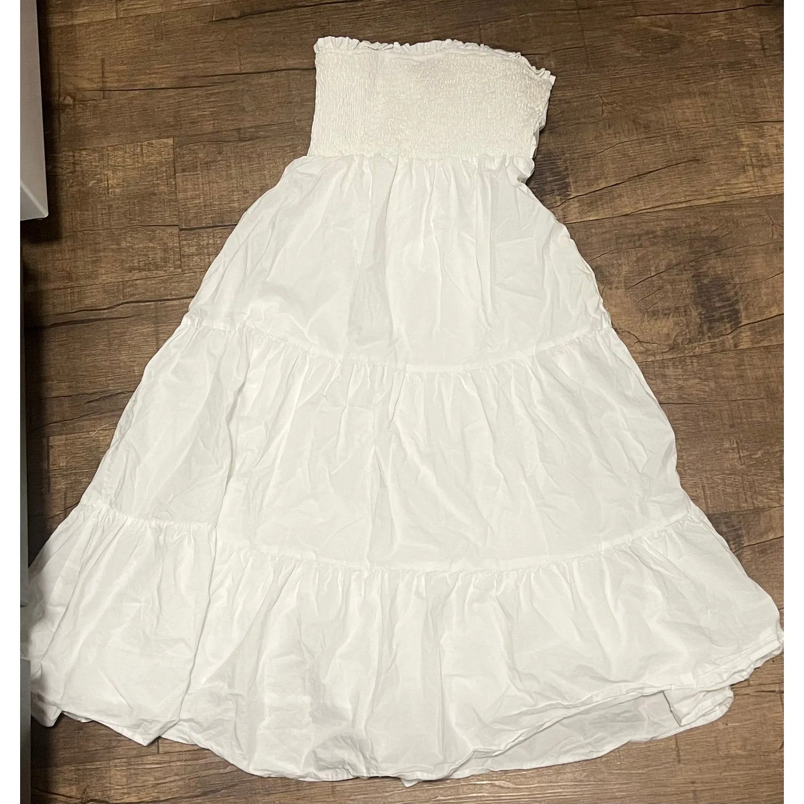 Allie Rose Shirred white tie back ruffle dress - Image 2