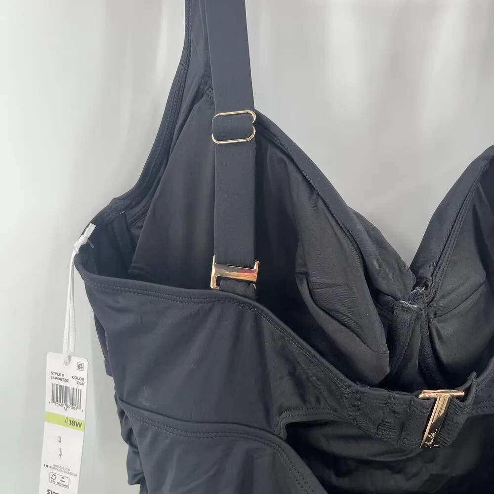 ANNE COLE Swimsuit Size 18W NWT Live In Color Black Plus Curvy One Piece Ruched - Image 13