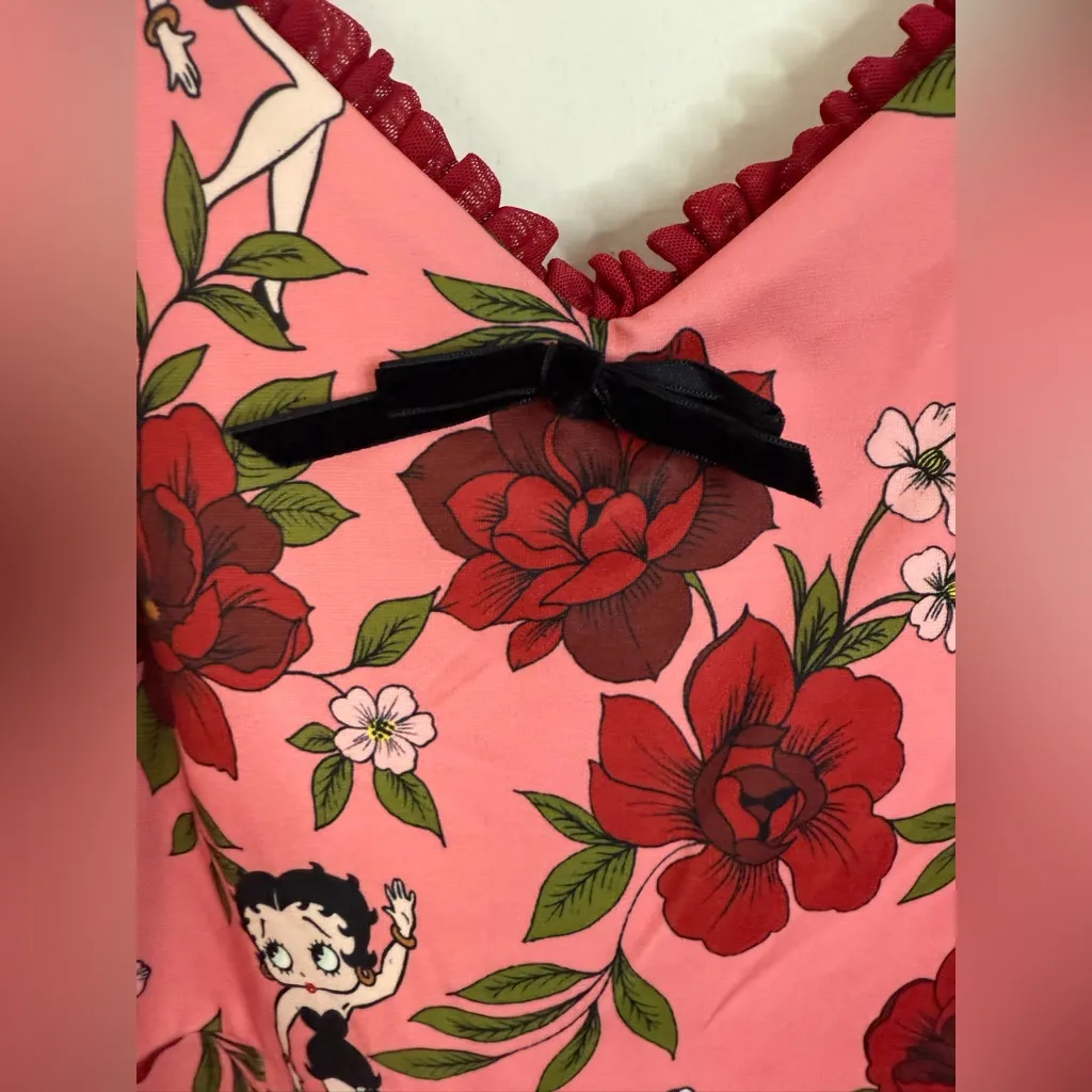 Betty Boop X unique vintage,NWT pink floral, spaghetti strap mini slip dress. 1X - Image 5