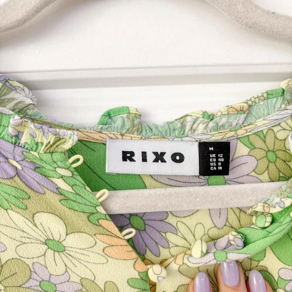 Rixo Judith Dress Floral Long Sleeve Midi Green Size M - Image 4