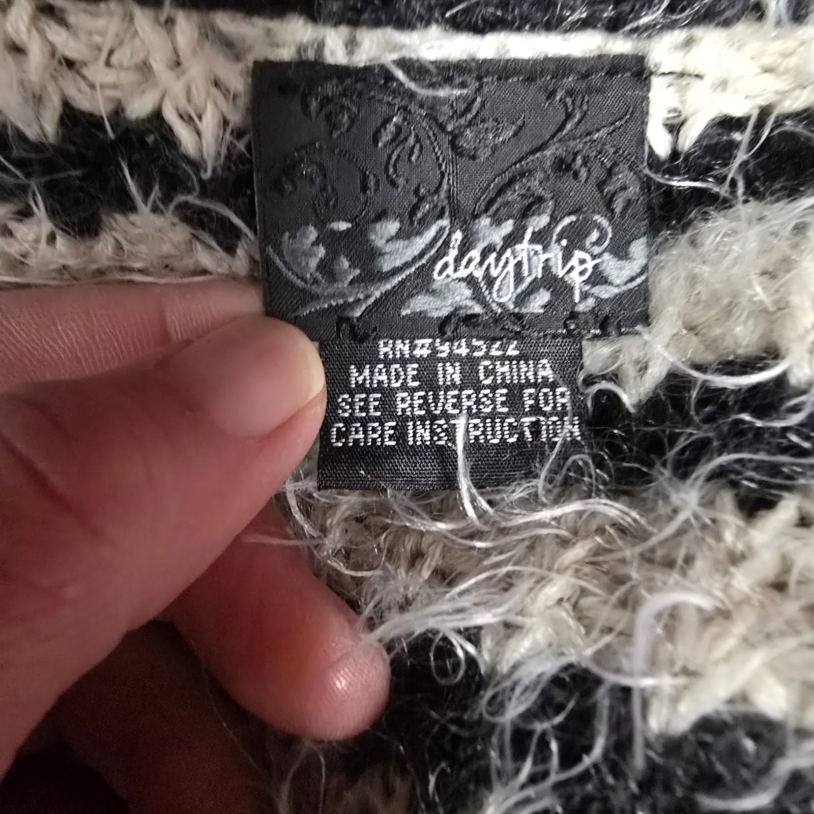 Daytrip Fuzzy Striped Cardigan Sweater Black Cream Long Sleeve M Emo Boho - Image 6