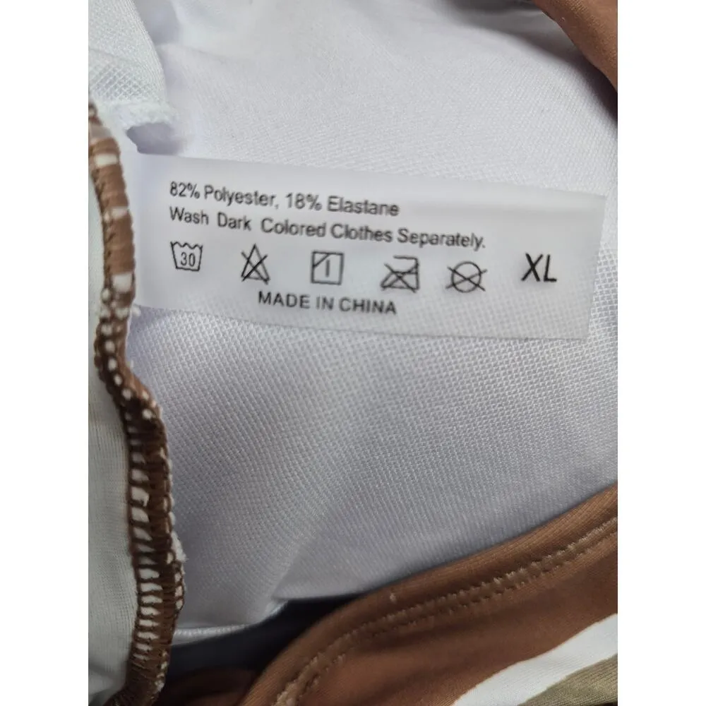 NWOT 1PC Bathing Suit+ Long Sarong Cover Up Set Brown/Gold Marble Sz XL Brown - Image 10