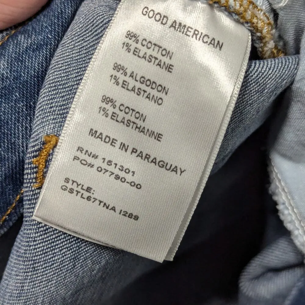 Good American Good Legs Raw Hem Straight Jeans Womens 37 Stretch Denim Dark Wash - Image 5