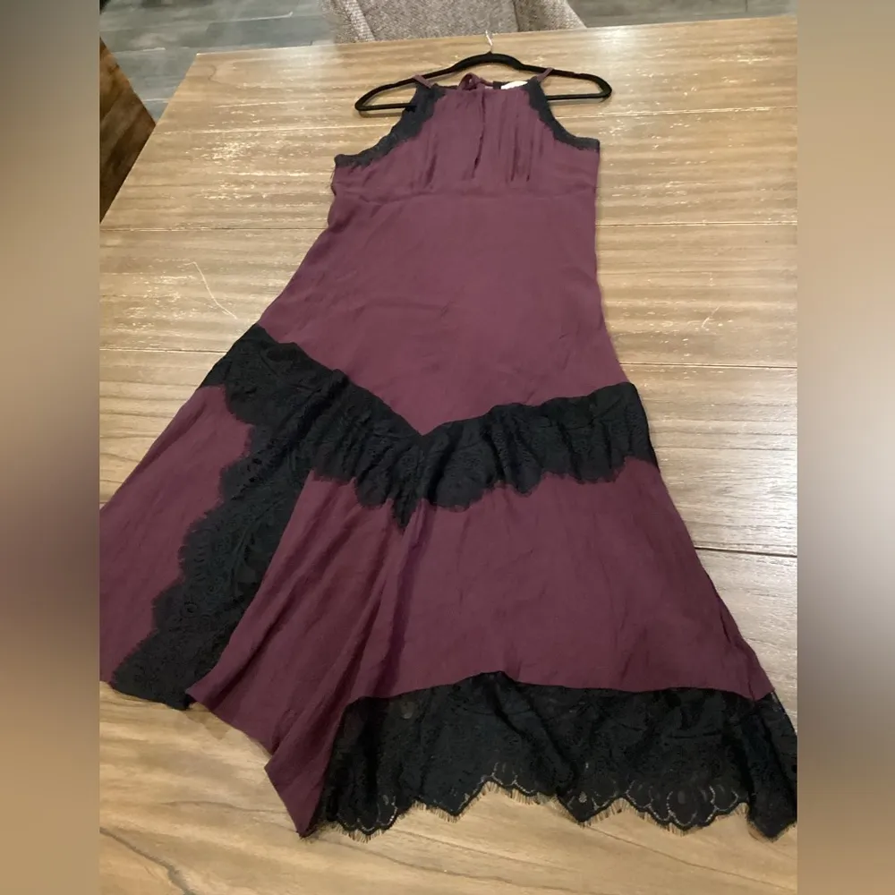 Anthropologie  Janie Halter Midi Dress Wine 10 Lace Vamp 40s - Image 5