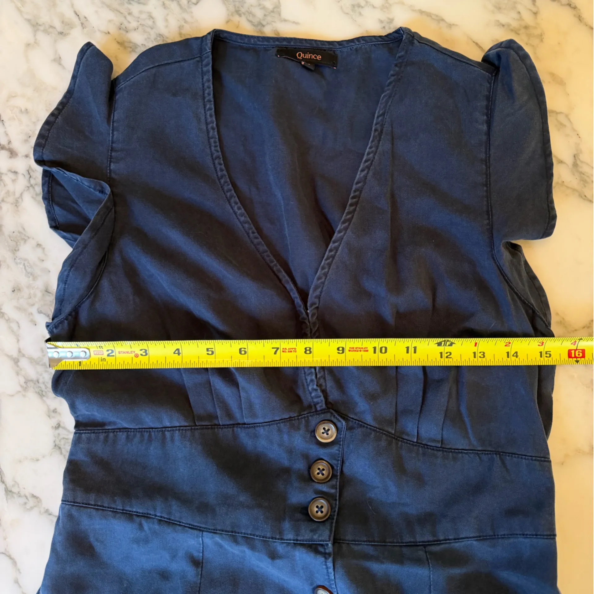 NWOT Quince Vintage Wash Tencel Button Front Midi Dress Navy Sz S - Image 4