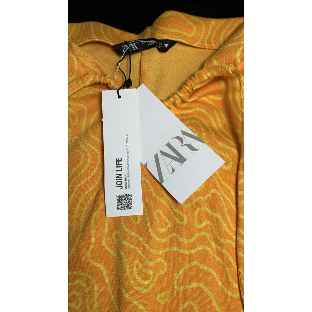 Zara Orange And Yellow Skirt Stretchy MIDI Skirt With Keyhole Opening NWT Size L - Image 3