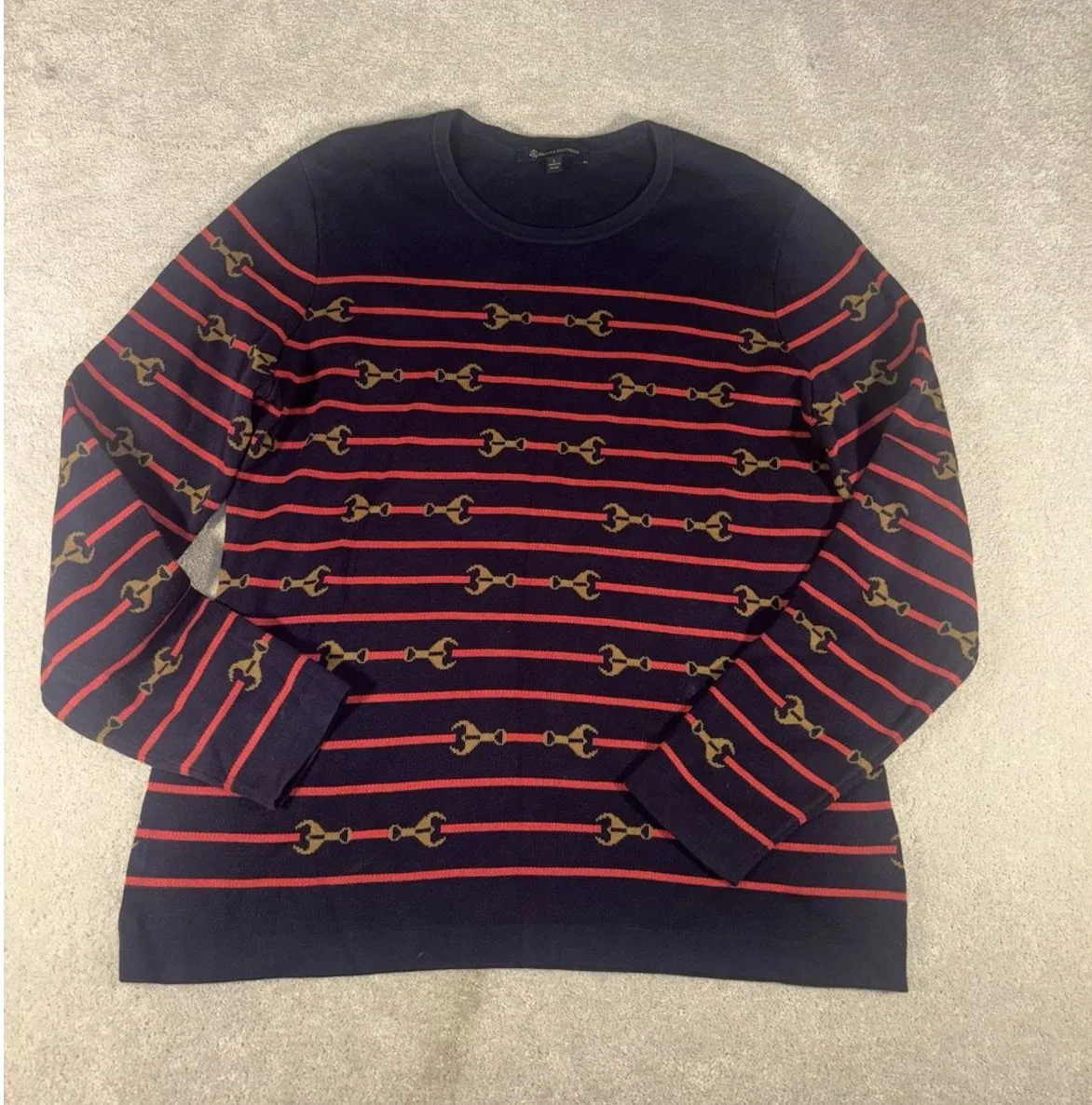 womens Large brooks brother horse bit equestrian sweater cotton navy - Image 1