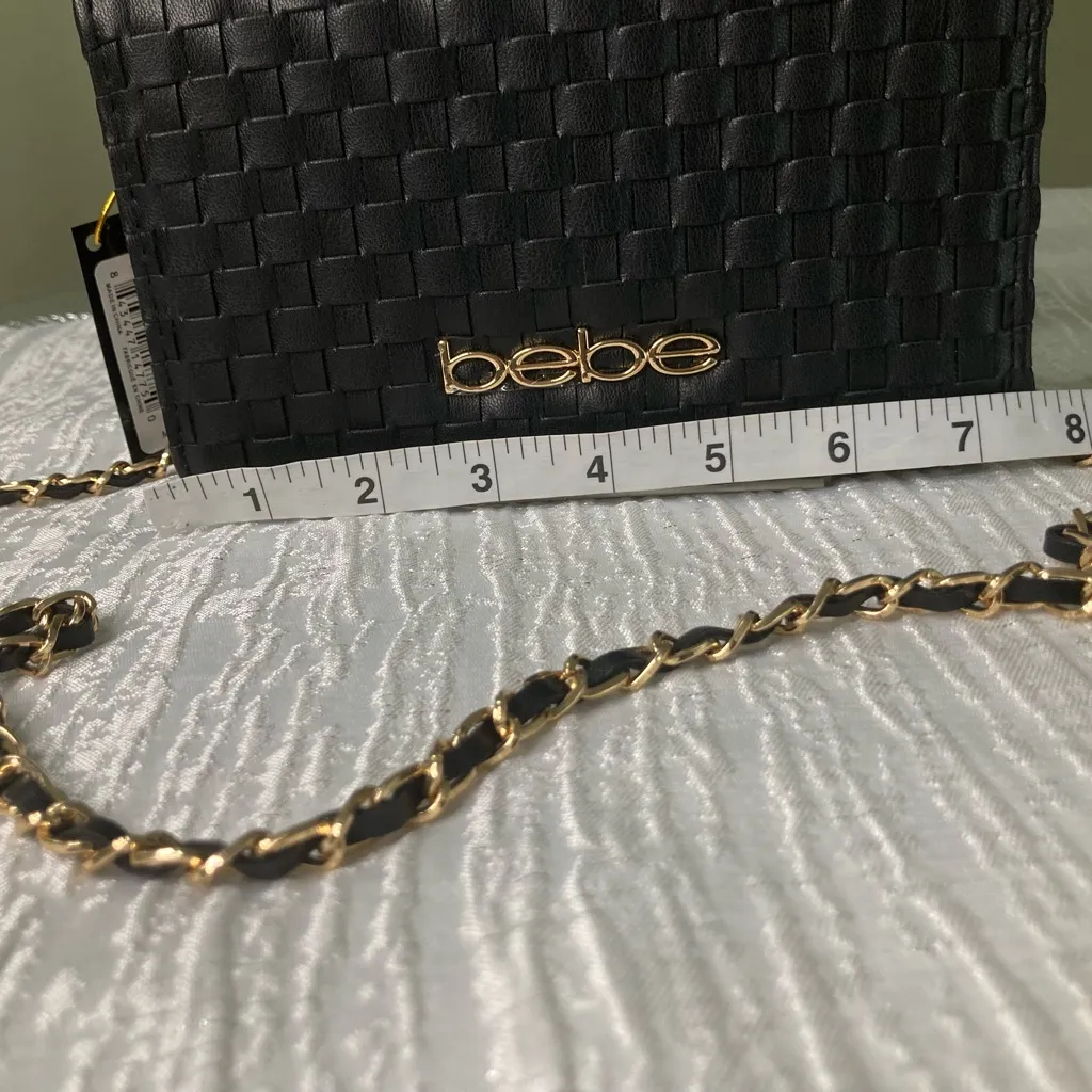 Bebe Black Woven Mini Shoulder Bag Clutch with Gold Chain NWT - Image 3